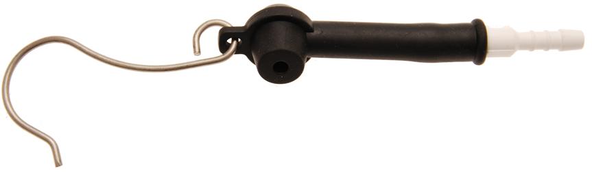 Angaben des Antragstellers:
Entlüftungs-Nippel für Bremsenentlüfter, 6 mm Schlauchanschluss, mit Haltehaken.

Feststellungen an einem Warenmuster:
Schlauchanschlussstück (ca. 7 cm), bestehend aus einem harten Kunststoffnippel und einem flexiblen schlauchähnlichen Abschnitt aus Silikon, einseitig mit einem 90° Winkel und einem Metallhaken versehen.

Befund:
Andere Formstücke, Verschlussstücke oder Verbindungsstücke aus Kunststoffen.