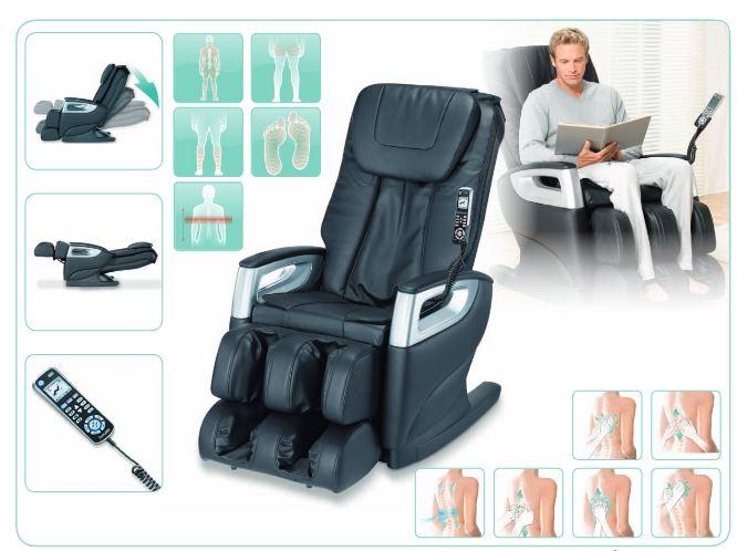 Sog. Massagesessel, in Form einer zusammengesetzten Ware aus einem Sitzmöbel und einem Massagegerät, wie ein Sessel aussehend, im Wesentlichen bestehend aus einem Rahmen mit einem gepolsterten, in Lederoptik bezogenen Sitz, bis zur Liegeposition verstellbar, mit Kopfkissen und diversen Polsterelementen, zwei Mulden für die Beine und einer verstellbaren Fußstütze sowie integrierten Armlehnen, einem kabelgebundenen Handschalter mit großer beleuchteter Displayanzeige (funktionelle Einheit), Produktmaße 130 x 73 x 117 cm, Gewicht ca. 61 kg. In den Sessel sind eine automatische Körperscanningfunktion, ein elektrisch betriebenes vierköpfiges Massagesystem u. a. zur mechanischen Shiatsu-, Knet-, Klopf-, und Rollmassage, ein Drei-Automatik Massageprogramm mit den Auswahlmöglichkeiten "Relax, Refresh, Therapy" und ein System zur mechanischen Luftdruckmassage für den Sitz-, Waden- und Fußbereich integriert. Fünf weitere Massagearten auch für den Bereich der Fußreflexzonen sind wählbar.
Äußere Form: Siehe Abbildung in der Anlage.
Verschiedene Ganzkörper-Massageprogramme sowie individuell zuschaltbare Massageprogramme können in unterschiedlichen Intensitätsstufen genutzt werden.
 Charakterbestimmender Bestandteil der zusammengesetzten Ware ist das Massagegerät aufgrund der Bedeutung für die Verwendung.

Die Ware wird als "Massagegerät, kein elektrisches Vibrationsmassagegerät" eingereiht.
