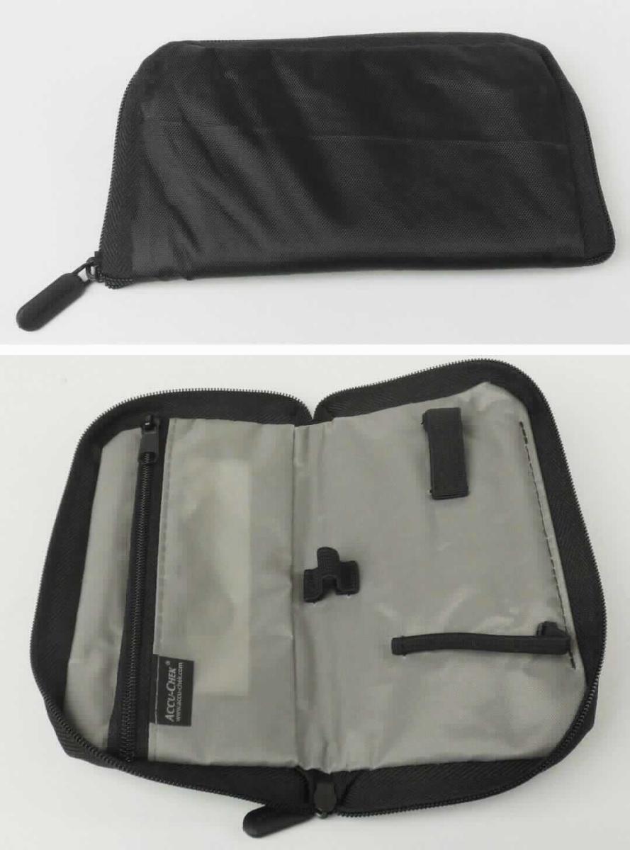 Tasche für Blutzuckermessgerät, sog. Carry Case ACCU-CHEK Guide and Instant, Foto siehe Anlage,
- mit einer Außenseite aus Spinnstoffen, 
- aufklappbar; mit einem dreiseitig umlaufenden Reißverschluss,
- innen gepolstert und gefüttert sowie mit einem Reißverschlussfach und drei elastischen Schlaufen ausgestattet, 
- in den Abmessungen von ca. 16 cm (Länge) x 8 cm (Breite) x 2,5 cm (Tiefe), 
- zur Aufnahme und zum Transport eines Blutzuckermessgerätes mit Zubehör bestimmt, 
- ohne Hinweise auf Handarbeit.

"Ähnliches Behältnis (Tasche für Blutzuckermessgerät), Taschen- oder Handtaschenartikel, mit Außenseite
 aus Spinnstoffen, nicht handgearbeitet"