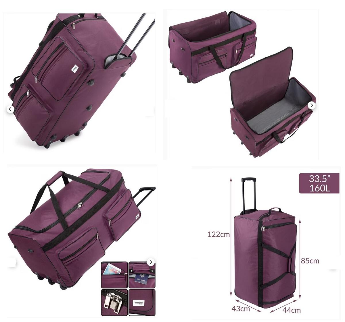Reisetasche, sog. Rollenreisetasche, Foto siehe Anlage,
- nach den Antragsangaben:
- - mit einer Außenseite aus Spinnstoffen (100 % Polyester),
- - am Bodenteil mit fünf Stellfüßen und an einer Schmalseite mit zwei Stellfüßen aus Kunststoff,
- - mit einem ausziehbaren Griff zum Ziehen der Reisetasche auf drei Rollen (Trolleyfunktion),
     der bei Nichtgebrauch in einem Reißverschlussfach versenkbar ist,
- - mit zwei zusammenfassbaren Tragegriffen und an einer Schmalseite mit einer Trageschlaufe,
- - an einer Längsseite mit zwei aufgesetzten Reißverschlussfächern,
- - an einer Schmalseite mit einem eingesetzten Reißverschlussfach,
- - das Hauptfach ist mit einem an drei Seiten umlaufenden Reißverschluss versehen,
- - - am Reißverschlusszipper mit einem Hängeschloss aus unedlem Metall ausgestattet,
- - - teilweise gefüttert; ohne Inneneinteilung,
- - mit den Abmessungen: ca. 85 cm (Breite) x 44 cm (Höhe) x 43 cm (Tiefe),
- in unterschiedlichen Farben,
- ohne Hinweise auf Handarbeit.

"Reisetasche, mit Außenseite aus Spinnstoffen, nicht handgearbeitet"