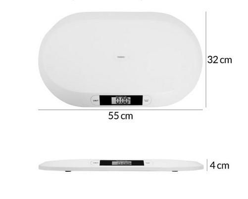 Babywaage (Abbildung siehe Anlage)
- aus einem rechteckigen, mit abgerundeten Ecken, gewölbten Wiegeteller (Abmessung L x B x H:
  55 mm x 32 mm x 4 cm), Wägemodul, LCD-Display, Anti-Rutsch-Füße, Batteriefach inkl. zwei
  Microzelle-Batterien und Bedienelementen,
- zum Wiegen von Säuglingen bis zu einem Gewicht von 20 kg, mit einer Empfindlichkeit von 10 g.

"Waage mit einer Empfindlichkeit über 50 mg, Säuglingswaage".