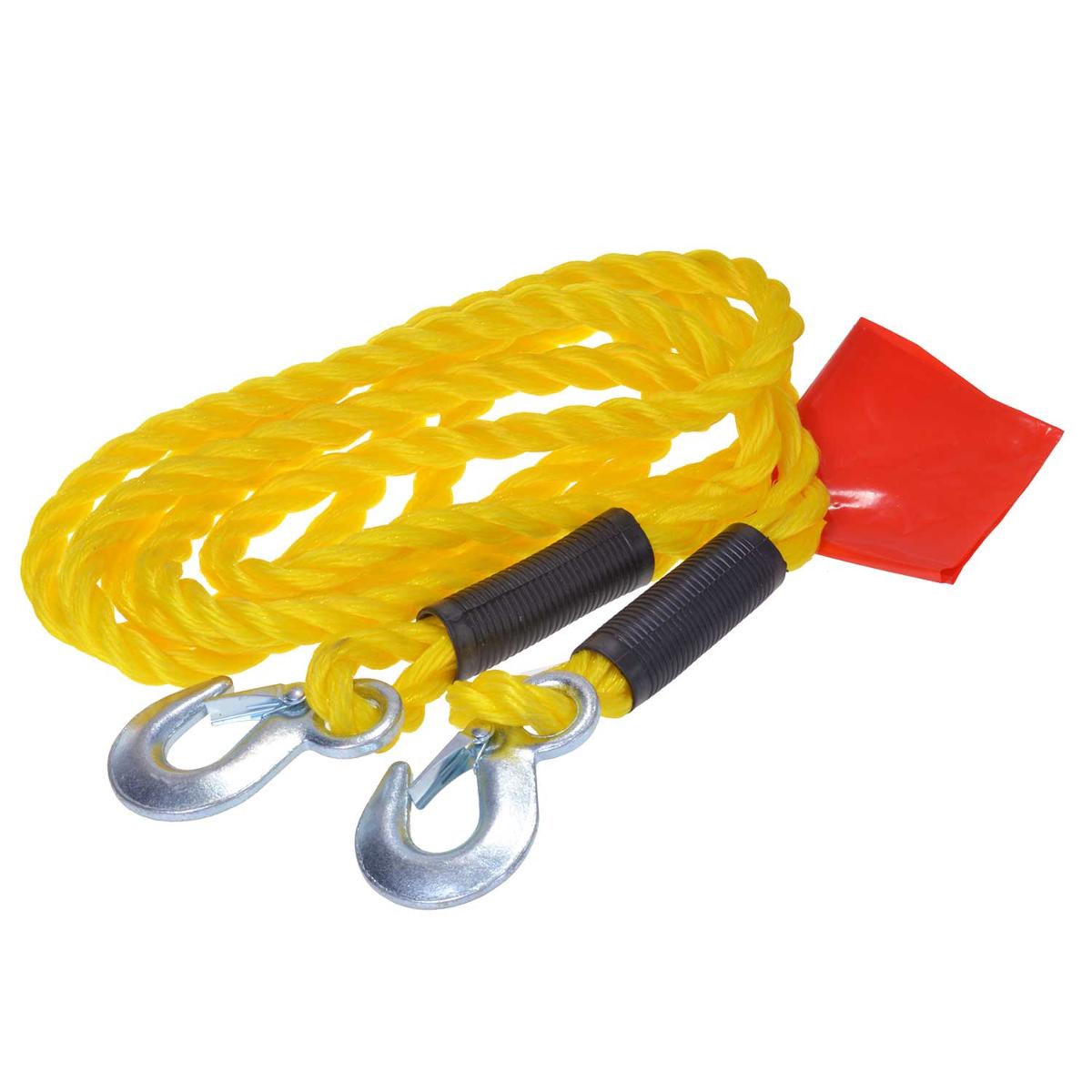 Ware aus Seilen, Foto siehe Anlage,
- laut Antrag:
-- in einer Tasche aus klarsichtiger Kunststofffolie und Geweben mit einem Pappeinleger verpackt,
-- mit einer Länge von 4 m und einem Durchmesser von 16 mm,
-- aus einem dreilitzigen Seil aus Garnen aus synthetischen Chemiefasern (mit einem Titer von
   mehr als 10.000 dtex), 
-- an beiden Enden zu Schlaufen geschlossen und mit je einem ca. 9,5 cm langen Griffstück aus
   Kunststoff und einem Karabinerhaken aus unedlem Metall versehen,
-- mit einer sog. Warnflagge aus roter Kunststofffolie (ca. 42 cm x 21 cm), die auf das Seil gefädelt
   werden kann,
- die Tasche stellt sich als übliche Verpackung im Sinne der AV 5 b) dar,
- stellt sich nicht als erkennbares Zubehör für Kraftfahrzeuge der Position 8708 dar,
- im Hinblick auf die Bedeutung in Bezug auf die Verwendung bestimmt das Seil aus Garnen den 
  Charakter der Ware.

"Ware aus Seilen, anderweit weder genannt noch inbegriffen"