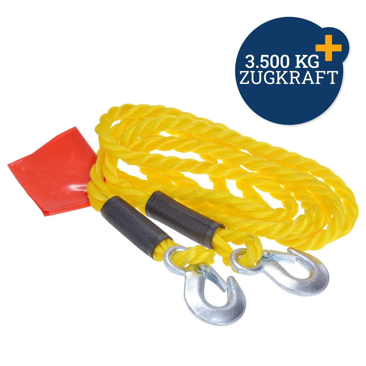 Ware aus Seilen, Foto siehe Anlage,
- laut Antrag:
-- in einer Tasche aus klarsichtiger Kunststofffolie und Geweben mit einem Pappeinleger verpackt,
-- mit einer Länge von 4 m und einem Durchmesser von 18 mm,
-- aus einem dreilitzigen Seil aus Garnen aus synthetischen Chemiefasern (mit einem Titer von
   mehr als 10.000 dtex), 
-- an beiden Enden zu Schlaufen geschlossen und mit je einem ca. 9,5 cm langen Griffstück aus
   Kunststoff und einem Karabinerhaken aus unedlem Metall versehen,
-- mit einer sog. Warnflagge aus roter Kunststofffolie (ca. 42 cm x 21 cm), die auf das Seil gefädelt
   werden kann,
- die Tasche stellt sich als übliche Verpackung im Sinne der AV 5 b) dar,
- stellt sich nicht als erkennbares Zubehör für Kraftfahrzeuge der Position 8708 dar,
- im Hinblick auf die Bedeutung in Bezug auf die Verwendung bestimmt das Seil aus Garnen den 
  Charakter der Ware.

"Ware aus Seilen, anderweit weder genannt noch inbegriffen"