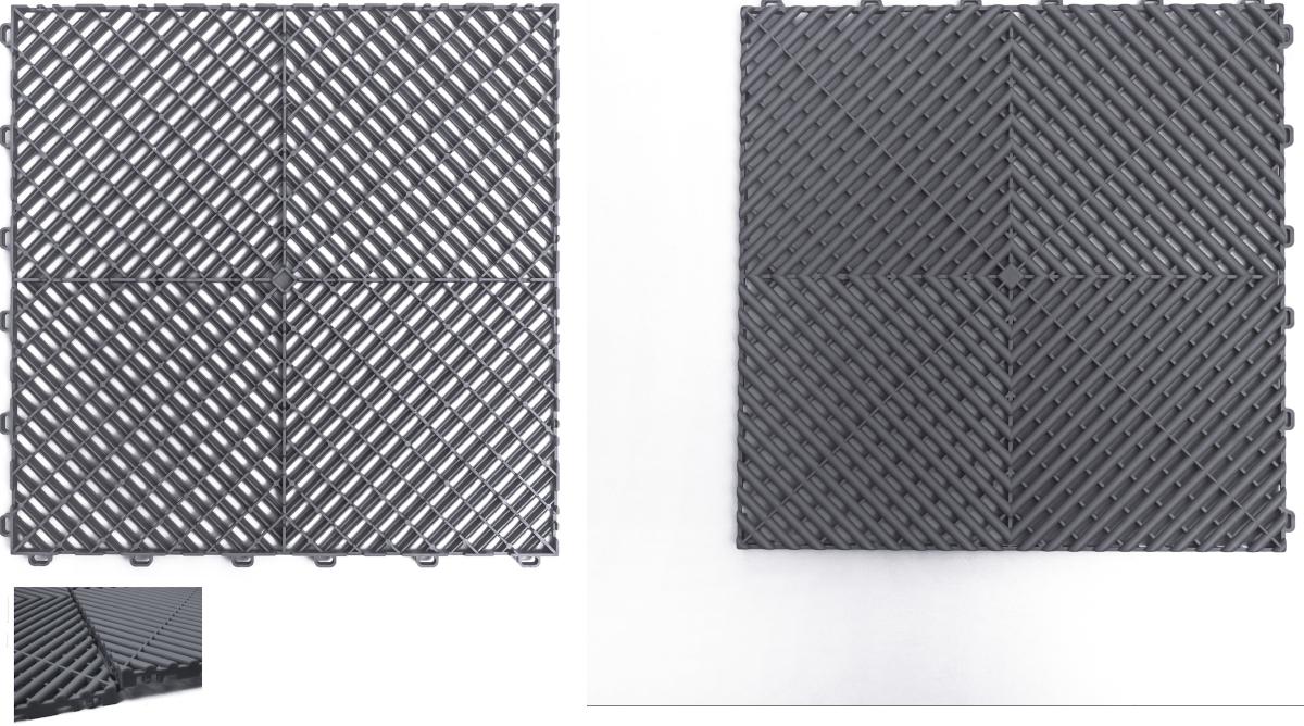 Angaben:
Kunststoff-Bodenplatten aus Polypropylen (PP), modular, nicht selbstklebend, mit Klickverbindung zur schwimmenden Verlegung.
Abmessungen ca. 40 × 40 × 1﻿,﻿8 cm.
Ohne textile Oberfläche, ohne PVC, ohne Klebeschicht.
Verwendung als Bodenbelag in Garagen, Werkstätten und Innenräumen.

Es wurde kein Warenmuster vorgelegt. Anhand einer eingereichten Fotografie stellt sich die Ware als rechteckige Klickfliese dar, die aus einem Gittermaterial besteht, das an zwei Seiten über Klickverbindungen verfügt.

Befund:
Bodenbeläge aus Kunststoffen, auch selbstklebend, in Rollen oder in Form von Fliesen oder Platten, aus anderen Kunststoffen, andere