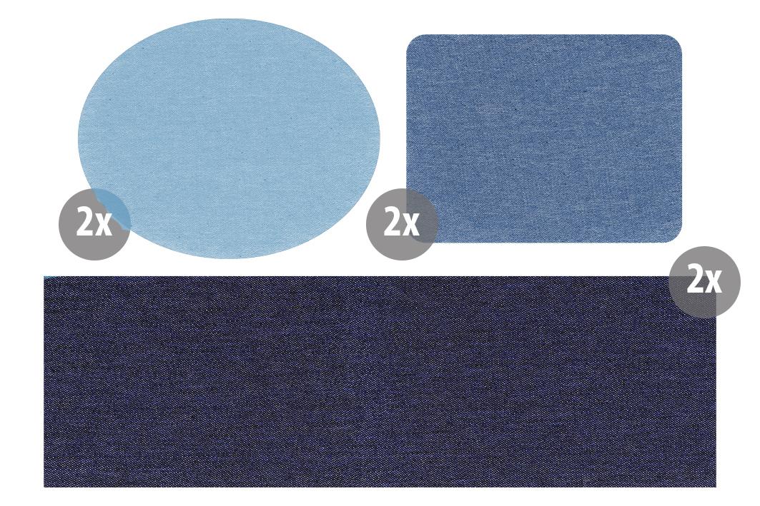 Mit Kunststoff bestrichene Gewebe, sog. 2er Jeans-Flicken zum Aufbügeln, Art. 759311 (Ausführung
"länglich"), Foto siehe Anlage,
- laut Antrag in drei unterschiedlichen Farbausführungen, zwei Stück von gleicher Farbe in einem Poly-
  beutel mit Aufhänger verpackt,
- lediglich rechteckig zugeschnitten, somit nicht konfektioniert und damit keine Ware der Position 6217,
- in den Abmessungen (L x B) von ca. 25 cm x 8 cm,
- aus buntgewebten Geweben aus synthetischen Chemiefasern (laut Antrag Polyester), die auf der
  Rückseite mit dem bloßen Auge wahrnehmbar mit einem selbstklebenden Kunststoff (laut Antrag
  EVA = Ethylen-Vinylacetat-Copolymere; kein Zellkunststoff) bestrichen sind,
- von Hand bei einer Temperatur zwischen 15 und 30 °C auf einen Dorn von 7 mm Durchmesser aufroll-
  bar, ohne rissig zu werden.

"Gewebe, mit Kunststoff (Ethylen-Vinylacetat-Copolymere) bestrichen, anderes als solche der Position
 5902, mit Schauseite aus Spinnstoffen"