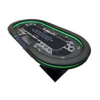 Es handelt sich um einen durch Antragsangaben und Abbildungen veranschaulichten Pokertisch, sog. "LED Pokertisch Flush, Artikel ID: 23676 / Varianten ID: 57769",
- annähernd oval gefertigt,
- mit den Abmessungen von ca. 213 x 106 x 78 cm und einem Gewicht von ca. 75 kg,
- im Wesentlichen aus unedlem Metall, Kunststoffen sowie Span- und Faserplatten aus Holz,
- mit einer Oberfläche in Form einer spielspezifischen Spinnstoffdecke, die u.a. mit
  sog. Kartenplatzhaltern bedruckt ist,
- mit einer sog. Chip-Schale zur Aufnahme von Spielchips,
- mit neun sog. Getränkehaltern,
- am Rand umlaufend mit einer Polsterung,
- mit LED-Tischbeleuchtung mit Stromrichter und Anschlusskabeln,
- dient der spielerischen Unterhaltung insbesondere von Erwachsenen,
- noch nicht zusammengesetzt in einem Verkaufskarton verpackt.

Derartige Erzeugnisse werden zolltarifrechtlich als "Glückspieltisch, nicht von den Unterpositionen (KN) 9504 2000 bis 9504 9010 erfasst" eingereiht.