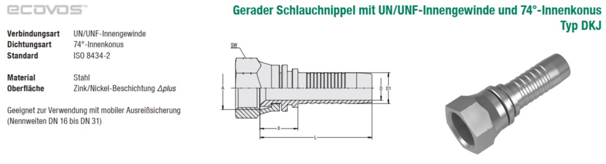 Rohrverbindungsstück aus nicht rostendem Stahl

Bei den Waren handelt es sich um Rohrverbindungsstücke aus nicht rostendem Stahl (Werkstoff 1.4571). Die Verbindungsstücke, bezeichnet als "gerade Schlauchnippel", weisen an einem Ende einen gerillten Schlauchstutzen und am anderen Ende einen Außensechskant mit UN/UNF-Innengewinde auf. Zudem verfügen die Waren über einen 74° Innenkonus. Die Erzeugnisse dienen als Schlauchanschlussstücke.

Derartige Waren sind als andere Rohrverbindungsstücke aus nicht rostendem Stahl, mit Gewinde, andere in den TARIC-Code 7307 2910 90 einzureihen.