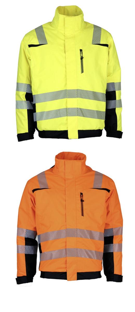 Blouson, sog. PREVENT® Trendline Pilotenjacke, Art. PTW-PN, Größe L, Foto siehe Anlage,
- laut Antrag in zwei unterschiedlichen Farbausführungen,
- in einem Polybeutel verpackt,
- aus verschiedenen ca. 0,1 mm dicken, einfarbigen, einseitig (Innenseite) mit Kunststoff (laut Antrag
  Polyurethan; kein Zellkunststoff) überzogenen Geweben der Position 5903 aus laut Antrag 100 %
  Polyester (synthetische Chemiefasern),
- durchgehend wattiert und abgesteppt gefüttert,
- über die Taille reichend (Rückenlänge: ca. 71 cm),
- mit einem Stehkragen und einer mittels Reiß- und Klettverschluss abtrennbaren Kapuze,
- vorn mit einer durchgehenden Öffnung mit Reißverschluss und einer überlappenden Patte mit Klett-
  verschluss von links über rechts (Männerkleidung),
- mit langen Ärmeln, die über den unteren Rand des Kleidungsstücks hinausreichen; an den Ärmelenden
  teilweise elastisch verengt und mit einem Klettverschlussriegel weitenverstellbar,
- vorn mit drei eingesetzten Taschen mit Reißverschluss,
- mit aufgedruckten, reflektierenden Streifen versehen,
- am unteren Rand mit einem angesetzten, teilweise gerippt gewirkten, verengenden Bund,
- erfüllt die Merkmale zur Einreihung als Blouson, somit keine Jacke,
- aufgrund der verwendeten Flächenerzeugnisse keine Ware der Position 6201.

"Kleidung (Blouson), aus Erzeugnissen der Position 5903, aus Geweben, von der in der Position 6201
 beschriebenen Art"
