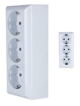 Steckdose 3-fach (Artikelnr. 0510090777),
- aus drei Schutzkontaktsteckdosen in einem gemeinsamen weißen Kunststoffgehäuse ohne Kabel,
- für eine Spannung von 250 V und eine Stromstärke bis 16 A,
- zum Herstellen einer elektrischen Verbindung durch Einstecken von Schutzkontaktsteckern nach Anschluss an das Stromnetz.

Die Ware ist als "elektrisches Gerät zum Verbinden von elektrischen Stromkreisen, für eine Spannung von 1000 V oder weniger, Steckvorrichtung, andere als für Koaxialkabel oder für gedruckte Schaltungen, andere als in den TARIC-Unterpositionen 8536 6990 10 bis 8536 6990 86 genannt" einzureihen.

Anlage: 1 Abbildung