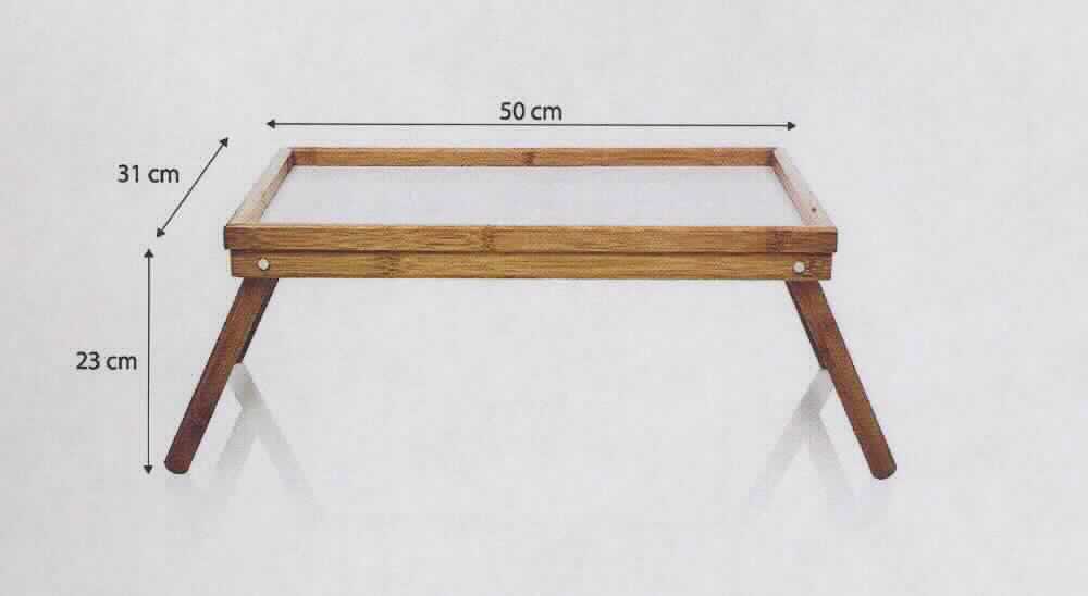 Bambus Tablett
- in rechteckiger Form (ca. 50 x 30 x 23 cm) mit umlaufendem Rahmen und zwei einklappbaren
  Standfüßen, aus Lagenholz aus Bambus (lt. Abbildung und Antrag),
- zur Verwendung bei Tisch oder in der Küche.
(Abbildung siehe Anlage)

"Holzware zur Verwendung bei Tisch oder in der Küche, aus Bambus, weder Brotbretter, Schneidebretter und ähnliche Bretter noch Essstäbchen"
