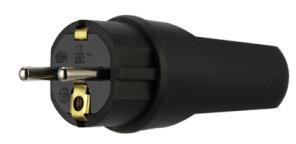 Schutzkontakt-Stecker Art. 0512090555,
- aus einem in etwa zylindrischen Gehäuse aus Gummi mit einer Öffnung zur Aufnahme eines Kabels auf der einen Seite und mit einer Schutzkontakt-Steckvorrichtung (zwei elektrisch leitende Kontaktstifte sowie doppeltes Erdungssystem) auf der anderen Seite,
- Schutzart IP 44,
- für eine Spannung von 250 V,
- für einen Nennstrom von 16 A,
- zum Herstellen einer elektrischen Verbindung durch Einstecken des Schutzkontaktsteckers in eine Steckbuchse nach der Montage eines Kabels.

Die Ware ist als "elektrisches Gerät zum Verbinden von elektrischen Stromkreisen, für eine Spannung von 1000 V oder weniger, Steckvorrichtung, nicht für gedruckte Schaltungen und nicht für Koaxialkabel, nicht von den TARIC-Codes 8536 6990 10 bis 8536 6990 86 erfasst" einzureihen.

Anlage: 1 Abbildung
