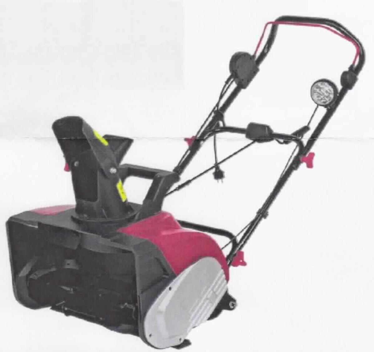 Elektrische Schneefräse
- aus einem handgelenkten Fahrgestell mit Induktionsmotor (Leistung: 2000 W), Stahlturbine 
  mit Gummibelag, ergonomischem Handgriff mit Metallschaltgestänge und Sicherheits-
  schalter, faltbarem Griff-Gestänge, drehbarem Auswurf, automatischem Überlastungs-
  schutz, Kabelzugentlastung, Auswurfwinkelverstellung von 60° und Beleuchtung (Abbildung 
  siehe Anlage),
- mit einer Arbeitsbreite von 460 mm, einer Arbeitshöhe von 270 mm, sowie einem Gewicht
  von 15,5 kg,
- zum Räumen von Schnee.

"Schneeräumer - sogenannte Elektro-Schneefräse"