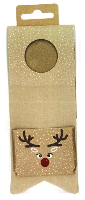 Es handelt sich um einen nahezu rechteckigen Zuschnitt aus Kartonpapier (Abmessungen: etwa 7 x 28 cm, einmal gefalzt, einmal gerillt), der mittig mit einer kreisrunden Ausstanzung (Durchmesser: etwa 3,5 cm) versehen ist. Ein Ende des Zuschnitts ist spezifisch zugeschnitten und mit einer mit einem stilisierten Elchgesicht farbig bedruckten Tasche (Abmessungen: etwa 7 x 5 cm) zum Einstecken z. B. eines Gutscheins beklebt, das andere Ende ist mit Linien zum Beschriften bedruckt. Die Ware soll an eine Flasche gehängt werden und ist in einem Polybeutel mit einem Europappanhänger verpackt.

Abbildung siehe Anlage.

Aufgrund der verschiedenen Verwendungszwecke, hier: Verpackungsmittel (Pos. 4819) und Etikett (Pos. 4821), erfolgt die Einreihung in Anwendung der AV 3 c) in die zuletzt genannte der gleichermaßen in Betracht kommenden Positionen.

Derartige Waren gehören als "Etiketten aller Art aus Papier oder Pappe, bedruckt, nicht selbstklebend" zum TARIC-Code 4821 10 90 00.