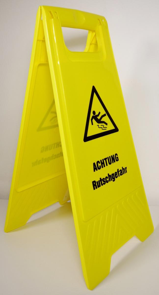 Es handelt sich um einen etwa 61 x 30 x 42 cm (H x B x T) großen, mit einem Klappmechanismus und einem Tragegriff ausgestatteten Aufsteller aus Kunststoff. Er ist auf beiden Schauseiten mit jeweils einem schlagwortartigen Warnhinweis ("Achtung Rutschgefahr") sowie mit einem entsprechenden, zum Warnhinweis passenden Piktogramm (Rutschgefahr) bedruckt.

Abbildung siehe Anlage.

Derartige Waren gehören als "andere Drucke, andere als solche der vorgenannten Codenummern" zur Codenummer 4911 99 00 00 0 des Zolltarifs.
