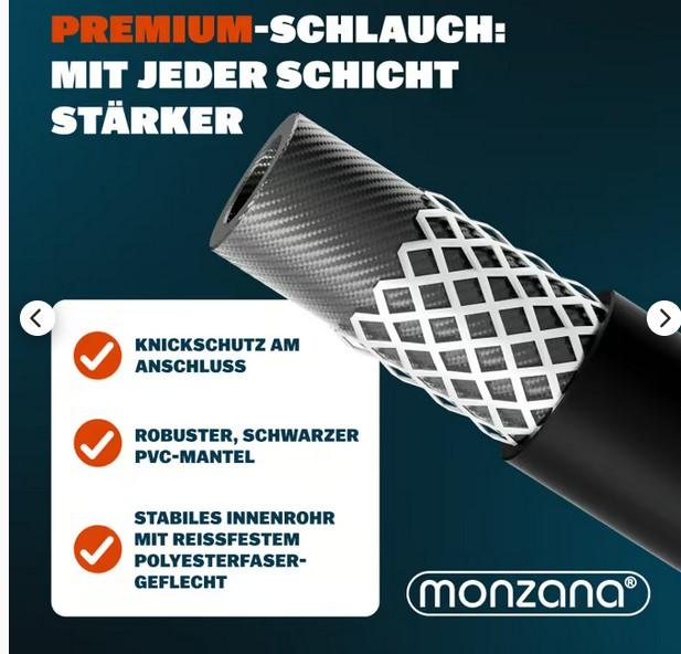 Angaben des Antragstellers:
Schlauch passend für alle handelsüblichen Hochdruckreiniger und inkl. Adapter. Der flexible Rohrreinigungsschlauch besitzt einen Knickschutz. Dadurch wird kein Wasser aufgestaut. Der Schlauch ist flexibel. Der zusätzliche Markierungsring zeigt das Vorankommen im Rohr. Der rückwärts gerichtete Düsendruck schiebt den Schlauch selbsttätig durch das Rohr. Der Schlauch hat einen hochwertiger Edelstahldüsenkopf und einen leichten Aluminium-Anschluss.

Technische Daten:
Maße (L): 15 m
Arbeitsdruck: max. 160 bar
Wassertemperatur: max. 60° C

Feststellungen an Warenfotos:
Gewebeverstärkter, biegsamer Schlauch mit Form-/Verbindungsstücken.

Befund:
Anderer, biegsamer, verstärkter Schlauch aus Kunststoff mit Verbindungsstücken.