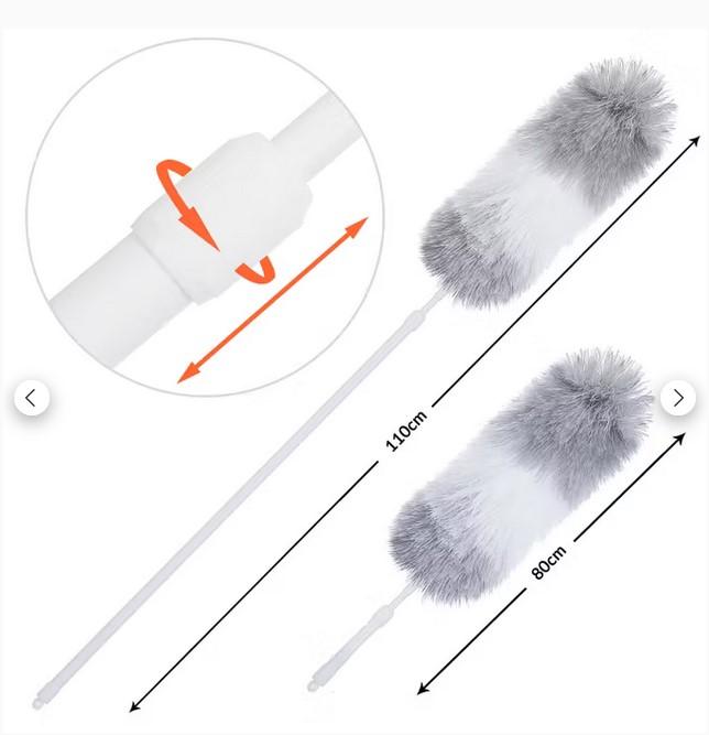 Es handelt sich bei dem sog. "Staubwedel" um einen Staubwedel mit einem Teleskopstiel aus Kunststoff im 2er-Set.
Das Erzeugnis besitzt eine Länge von 75 cm bis 110 cm und verfügt über einen Kopf mit rundum angeordneten Spinnstofffasern. Der Kunststoffgriff ist am Ende mit einer Aufhängeöse ausgestattet.
Das Reinigungsgerät dient z.B. dem Abstauben von Flächen im Haushalt.

Die verpackte Ware ist als "Staubwedel" einzureihen.