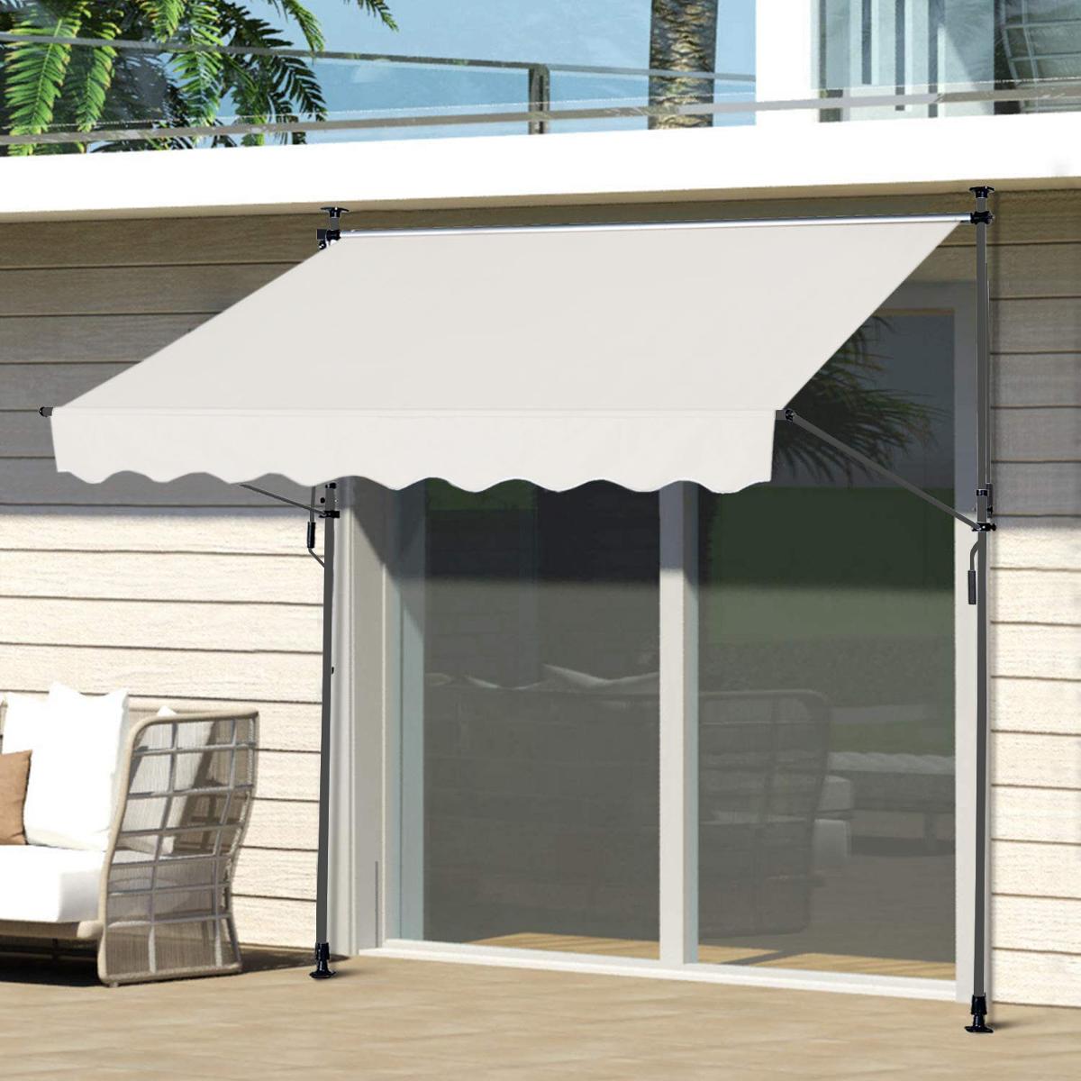 Markise, sog. Better Home Klemmmarkise Sonnenschutz mit Handkurbel Beige, Foto siehe Anlage,
- in einem Pappkarton verpackt,
- noch nicht zusammengesetzt eingehend, mit Montagematerial,
- laut Antrag in den Abmessungen von 120 cm x 200 cm,
- aus ca. 0,4 mm dicken, einfarbigen Geweben aus laut Antrag Polyester (synthetische Chemiefasern), 
  die Gewebe sollen mit Kunststoff (laut Antrag: Polyurethan) beschichtet sein, ein „Beschichten“ mit
  Kunststoff ist mit bloßem Auge jedoch nicht wahrnehmbar (keine Meterware der Position 5903),
- mit einem Gestell mit Höhenausgleich aus laut Antrag unedlem Metall, einer Vorrichtung zum Ein- und
  Ausfahren und einer Handkurbel ausgestattet,
- durch Zusammenfügen konfektioniert.

"Markise aus Spinnstoffen, aus synthetischen Chemiefasern"