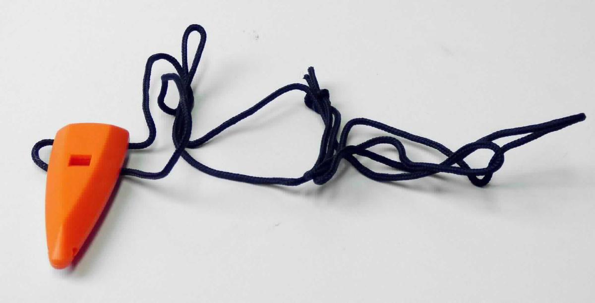 Bei der sog. Pfeife, Art.-Nr. 2260 handelt es sich um eine zusammengesetzte Ware bestehend aus einer Mundpfeife zum Signalgeben aus Kunststoff für Hunde mit einer Länge von ca. 6 cm (charakterbestimmend hinsichtlich der Bedeutung für die Verwendung) und einem am oberen Ende angebrachten Spinnstoffband zum Umhängen.

Das mit Kabelbindern an einer bedruckten Pappkarte angebrachte Erzeugnis ist als "Signalpfeife zu Ruf- oder Signalzwecken" einzureihen.