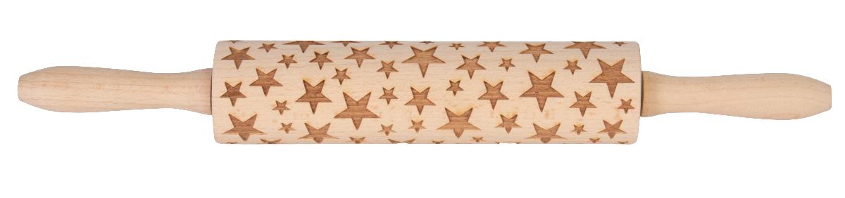 Bei der als "Teigroller, Art.Nr. 542166" bezeichneten Ware handelt es sich um einen Stempel für den Handgebrauch, bestehend aus einer ca. 20 x 5 cm (Breite x Durchmesser) großen Rolle mit zwei seitlichen Handgriffen, jeweils aus Holz, Gesamtlänge ca. 40 cm.
Die Rolle ist mit unterschiedlich großen Sternen gestaltet, die während des Bearbeitens von Keksteig in den Teig eingeprägt werden.

Die Ware wird als "Stempel, für den Handgebrauch" eingereiht.