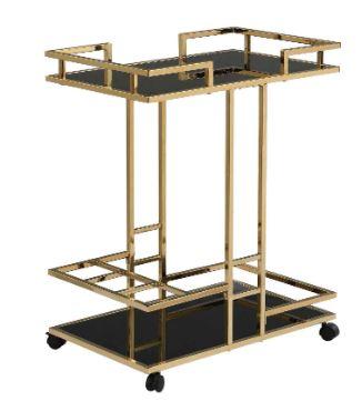 Bei dem "WOHNLING Servierwagen Gold" handelt es sich um ein aus verschiedenen Stoffen zusammengesetztes Möbel auf Rollen mit den Maßen 67﻿,﻿5 cm x 83﻿,﻿5 cm x 43 cm (B x H x T).
Der Servierwagen besitzt zwei Ebenen aus Sicherheitsglas sowie Metallumrandungen und ein Metallgestell mit Flaschenhalter für bis zu drei Flaschen. 

Das Erzeugnis dient der Ablage und dem Transport von Gegenständen und stellt sich somit als mobiles Regal dar.

Der stoffliche Charakter der aus verschiedenen Stoffen zusammengesetzten Ware wird aufgrund der Bedeutung der tragenden Teile durch das Metall bestimmt.

Das auf den Boden zu stellende Möbel dient der Einrichtung  von Wohnungen.

Die noch nicht zusammengesetzte und verpackte Ware ist als "anders als in den Positionen 9401 bis 9402 erfasstes Möbel aus Metall, nicht von der in Büros verwendeten Art, kein Bett" einzureihen.