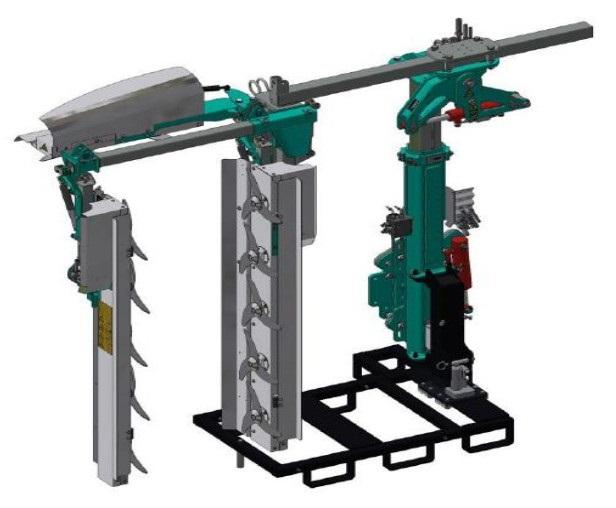 Laubschneider (Abbildung siehe Anlage)
- modular aufgebaute Maschine bestehend aus einem Grundrahmen mit ATLAS-Hubmast,
  Hydraulik- und Steuerungstechnik, vertikal sowie horizontal angeordneten Messerbalken
  mit diversen Messern,
- zur Montage am Schlepper zum Einkürzen der Rebtriebe und Blätter im Weinberg bestimmt.

"Maschine für die Landwirtschaft, zur Pflege der Pflanzen, keine Ware der TARIC-Codes
  8432 1000 00 bis 8432 4200 00 - Laubschneider"