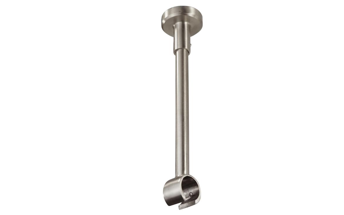Es handelt sich um Halterungen aus Aluminium, die für die Deckenmontage bestimmt sind, bestehend aus einer senkrechten Strebe mit kreisförmigem Querschnitt, die mit einem hülsenförmigen Endstück verbunden und mit einer kreisrunden Montageplatte versehen ist. Am unteren Ende weisen die Streben einen nicht geschlossenen Ring zur passgenauen Aufnahme von Gardinen- bzw. Vorhangstangen (nicht Gegenstand der vZTA) mit kreisförmigem Querschnitt (Durchmesser: 20 mm) und am oberen Ende eine Abschlussrosette auf. Die Erzeugnisse weisen je nach Ausführung unterschiedlich farbige Oberflächen auf.
Länge: 19 cm.
- Antragstellerangaben -

Abbildung siehe Anlage.

Derartige Erzeugnisse gehören als "Teile aus unedlen Metallen von anderen Beschlägen (Baubeschlägen) aus unedlen Metallen" zum TARIC-Code 8302 4190 00.