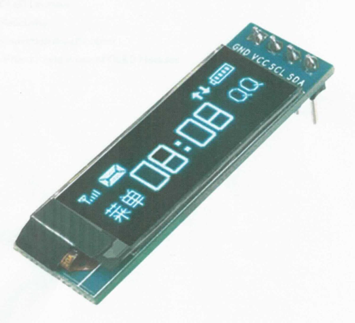 0,91 Zoll I2C OLED Display (Abbildung siehe Anlage)
- bestehend aus einer monochromen organischen Leuchtdiodenanzeige mit einer 
  Bildschirmdiagonalen von 0,91 Zoll (Auflösung: 128 x 32 Pixel) auf einer gedruckten 
  Schaltung mit einem Treiberbaustein und einer vierpoligen I2C-Schnittstelle 
  (Abmessungen: 30 x 11,5 x 1,45 mm),
- ausschließlich zur Anzeige von Grafiken und alphanumerischen Zeichen bestimmt.

"Elektrisches Sichtsignalgerät, kein Gerät der Positionen 8512 und 8530, kein
 Alarmgerät, Anzeigetafel mit Leuchtdiodenanzeige - OLED-Display"
