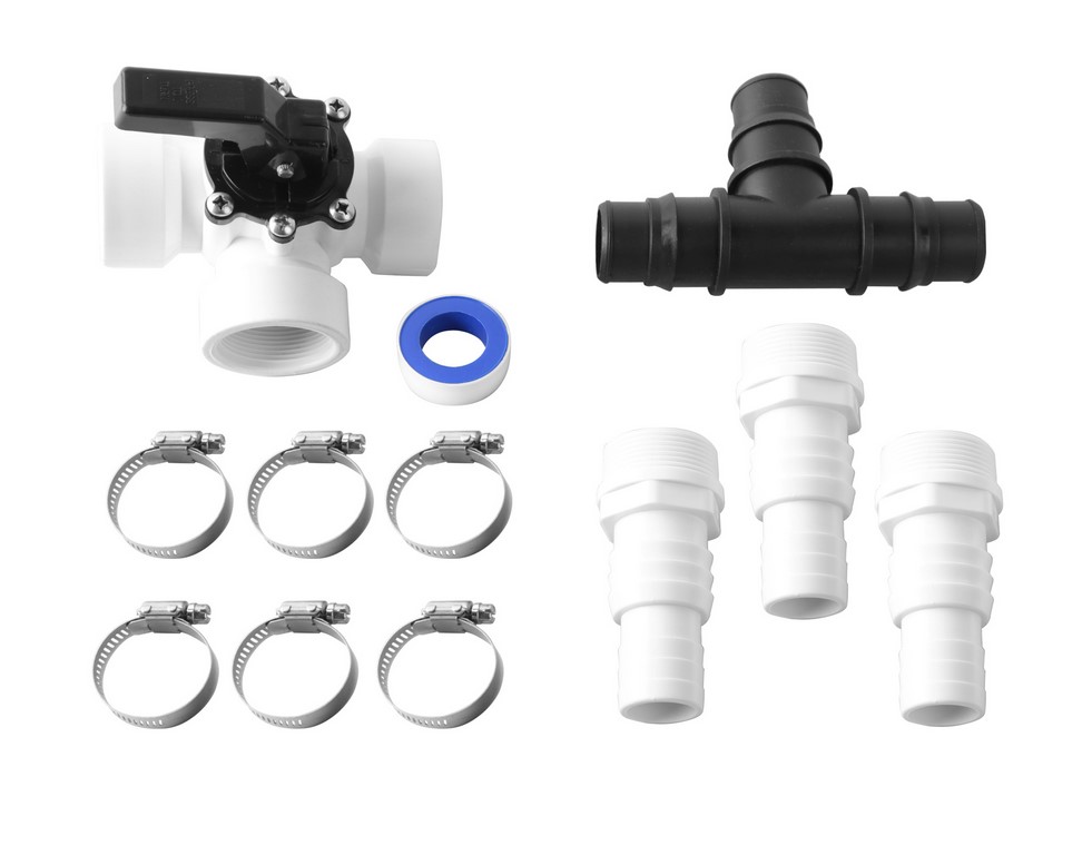 Sog. Pool Adapter 12-tlg. Bypass-Set
- bestehend aus einem 3-Wege-Ventil aus Kunststoff mit drei Ein- bzw. Ausgängen (Durchmesser
  4,4 cm), einem fest daran montierten Absperrhahn mit einem Verstellmechanismus für drei ver-
  schiedene Richtungen sowie einer integrierten Klappe aus Kunststoff zum Verschließen bzw. Öffnen
  des Wasserdurchflusses - Abbildung siehe Anlage -,
- zur Regelung des Durchflusses (Öffnen und Schließen) von Flüssigkeiten (z.B. in Solaranlagen
  oder Wärmepumpen),
- in einer gemeinsamen Verkaufsumschließung mit sechs Schlauchhüllen inklusive Schlauchklemmen,
  Teflonband (8,0 m), drei Adaptern sowie einem T-Stück (Beipack).
Das 3-Wege-Ventil bestimmt aufgrund des Wertes und der Bedeutung für die Verwendung den Charakter
des Ganzen.

"Armatur für Rohr- oder Schlauchleitungen, keine Ware der TARIC-Codes 8481 1005 10 bis 8481 8069
 99, Ventil, nicht aus Gusseisen oder Stahl, nicht von den TARIC-Codes 8481 8079 10 bis 8481 8079 30
 erfasst (Warenzusammenstellung in Aufmachung für den Einzelverkauf aus einem 3-Wege-Ventil - cha-
 rakterbestimmend - und Beipack) - sog. Pool Adapter 12-tlg. Bypass-Set"