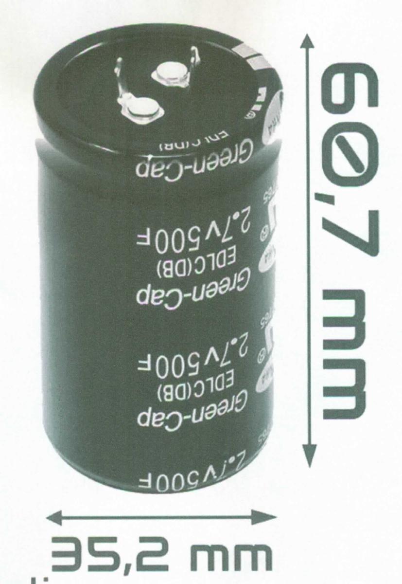 Elektrischer Kondensator EDLC, SuperCap 2.7 V 500 F (Electric Double Layer 
Capacitor, Abbildung siehe Anlage),
- in Form eines Doppelschichtkondensators (Super Kondensator) in einem 
  zylindrischen Gehäuse mit elektrischen Anschlüssen, mit einer Kapazität 
  von 500 F.

"Elektrischer Festkondensator, kein Leistungskondensator, keine Ware der   
 TARIC-Codes 8532 10 00 00 bis 8532 25 00 00 - Superkondensator"