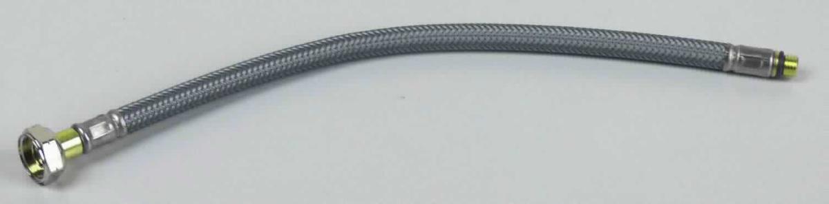 Angaben des Antragstellers:
Anschlussschlauch zum Anschluss an Sanitärarmaturen, mit Anschlussstücken
Der Innenschlauch besteht aus weichem Polyethylen, die Umflechtung besteht aus Polyamid.

Feststellungen an einem Warenmuster:
Es wurde ein grauer, biegsamer Schlauch mit einem Durchmesser von ca. 5 mm vorgelegt (Länge: ca. 22 cm). Der Schlauch besteht aus einem flexiblen, transparenten Innenschlauch aus Kunststoff (Polyethylen). Er ist außen mit einem grauen Geflecht aus Spinnstoffen verstärkt und an beiden Enden mit Verbindungsstücken aus Metall versehen. Für die Ware ist der Innenschlauch aus Kunststoff charakterverleihend.

Befund:
Es liegt ein biegsamer, mit Spinnstoffen verstärkter Kunststoffschlauch der Unterposition (KN) 3917 3900 vor.