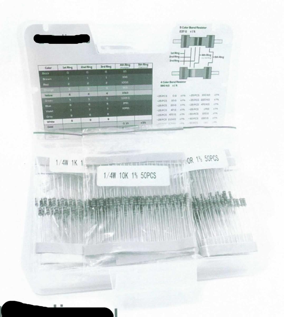Metallwiderstände (Resistor Kit, Abbildung siehe Anlage),
- mit resistiver Schicht aus Metall sowie zwei elektrischen Anschlussdrähten,
- für eine Leistung von weniger als 20 W,
- 525 davon in einer gemeinsamen Verkaufsumschließung.

"Elektrischer Festwiderstand, kein Heizwiderstand, kein Kohlemasse- oder 
 Kohleschichtfestwiderstand, anderer Festwiderstand, für eine Leistung von 20 W 
 oder weniger - Resistor Kit"