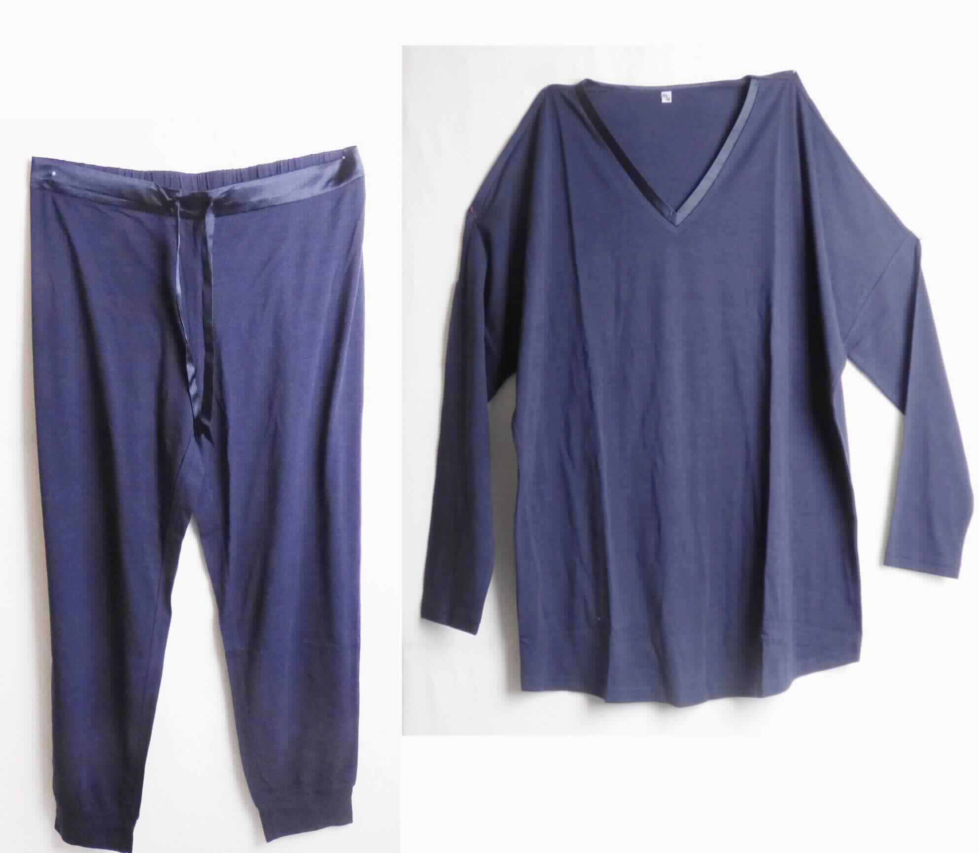 Modisches Unterhemd und lange Hose, sog. Damen Kombination Pyjama, Art. Nr.  P.98282, Größe 44/46, 
Foto siehe Anlage,
- gemeinsam in einem Polybeutel verpackt,
- als zweiteilige Zusammenstellung; kein Schlafanzug, da die Kleidungsstücke nach ihren objektiven Merkmalen 
  (insbesondere nach Schnitt, Material und Gesamteindruck) unterschiedslos im Bett oder an anderen Orten 
  getragen werden können und daher nicht dazu bestimmt sind, ausschließlich oder im Wesentlichen als
  Nachtkleidung getragen zu werden,
- keine Kombination, u. a. weil ein Kleidungsstück der Position 6109 (modisches Unterhemd) nicht als Bestandteil 
  einer Kombination zugelassen ist,
- aus ca. 0,6 mm dicken (leichten), einfarbigen Gewirken aus laut Antrag 47 % Modal (künstliche Chemiefasern),
  5 % Elasthan (synthetische Chemiefasern) und 48 % Baumwolle,
- lange Hose:
-- in der Taille abschließend; mit einem ca. 4 cm breiten, teilweise elastischen Bund, vorn aus Geweben und mit 
   einem Bindeband zu verengen,
-- ohne Öffnung und ohne Verschluss, 
-- ohne Hinweise auf den Trägerkreis (unisex),
-- mit knöchellangen Hosenbeinen, 
-- an den Beinenden mit angesetzten, doppelt gearbeiteten, leicht verengenden Abschlüssen.

"Lange Hose, aus Gewirken, für Frauen, aus künstlichen Chemiefasern"