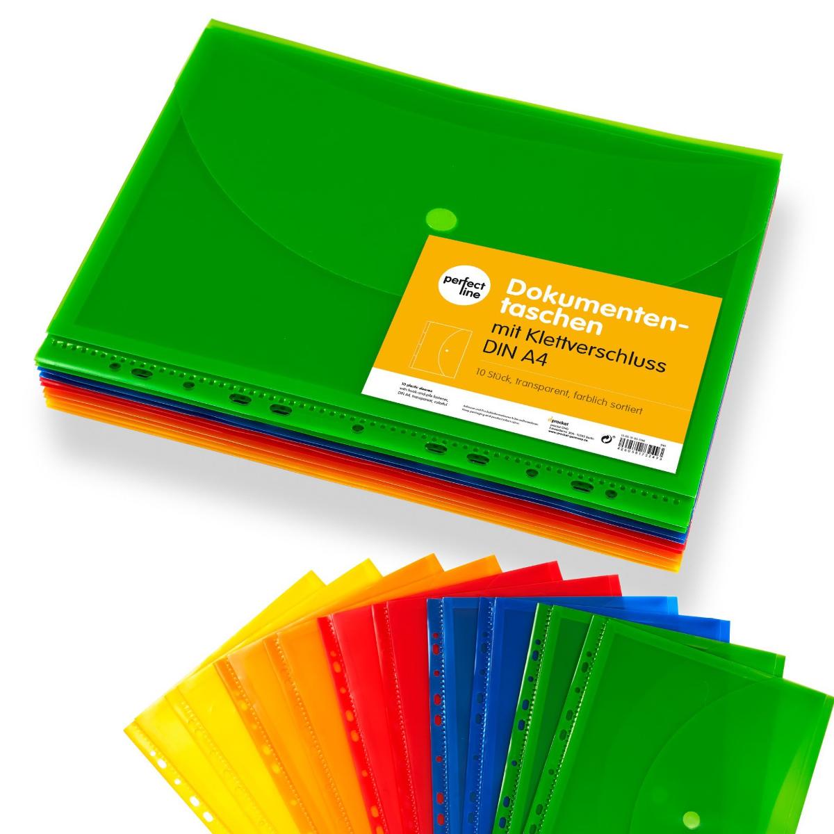 Nach den Antragsangaben sowie der vorliegenden Produktabbildung handelt es sich bei den sogenannten "Dokumententaschen (farbig sortiert)" um Dokumententaschen im DIN A4 Format aus miteinander verschweißten Folien aus - laut Antrag - Polypropylen, einem Kunststoff im Sinne der Anmerkung 1 zu Kapitel 39.
Die transparenten Erzeugnisse (ca. L 24 x B 31,5 cm) sind jeweils mit einer Überschlagklappe mit Klettverschlusspunkt ausgestattet und verfügen über eine Dehnfalte sowie eine Eurolochung zum Abheften. Die Dokumententaschen dienen der Aufbewahrung von Schriftstücken oder Papieren und sind als 10er Set in einem Polybeutel aufgemacht.

Zolltarifrechtlich handelt es sich um "andere Waren aus Kunststoffen, Büro- oder Schulartikel".