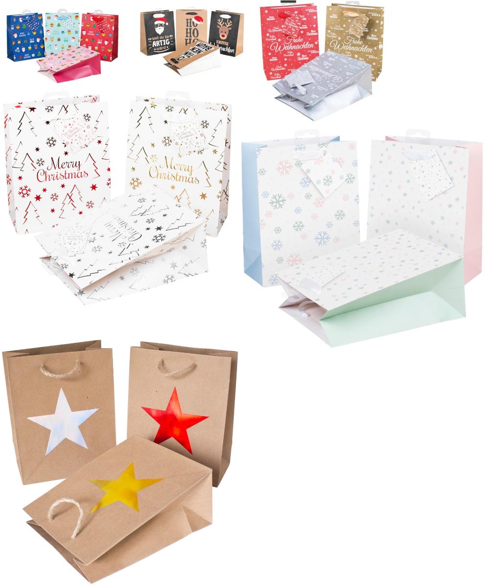 Sogenannte "Flaschentaschen bzw. Geschenktaschen":

Es handelt sich um sogenannte "Flaschentaschen bzw. Geschenktaschen", in unterschiedlichen Größen/Formaten, mit verschiedenartigen Weihnachtsmotiven bedruckt, aus hochglanz beschichtetem Recyclingpapier oder aus Kraftpapier bestehend, mit Hotoil-Prägung und Glitter, jeweils mit Tragegriff (aus Spinnstoff, wie gewebtes Band, Kordel oder Bindfaden), teilweise mit sog. Geschenkanhängern aus Papier (Ware geringen Wertes) ausgestattet, Bodenbreiten geringer als 40 cm, im Blockbodenbeutelherstellungsverfahren mit Seitenfalte.
Artikelnummern:
22-822-08
22-822-34
22-822-35
22-822-37
22-822-38
22-822-39

Abbildung siehe Anlage.

Derartige Waren gehören als "andere Säcke, Beutel oder Tüten aus Papier und Pappe, ausgenommen Schallplattenhüllen" zum TARIC-Code 4819 40 00 00.