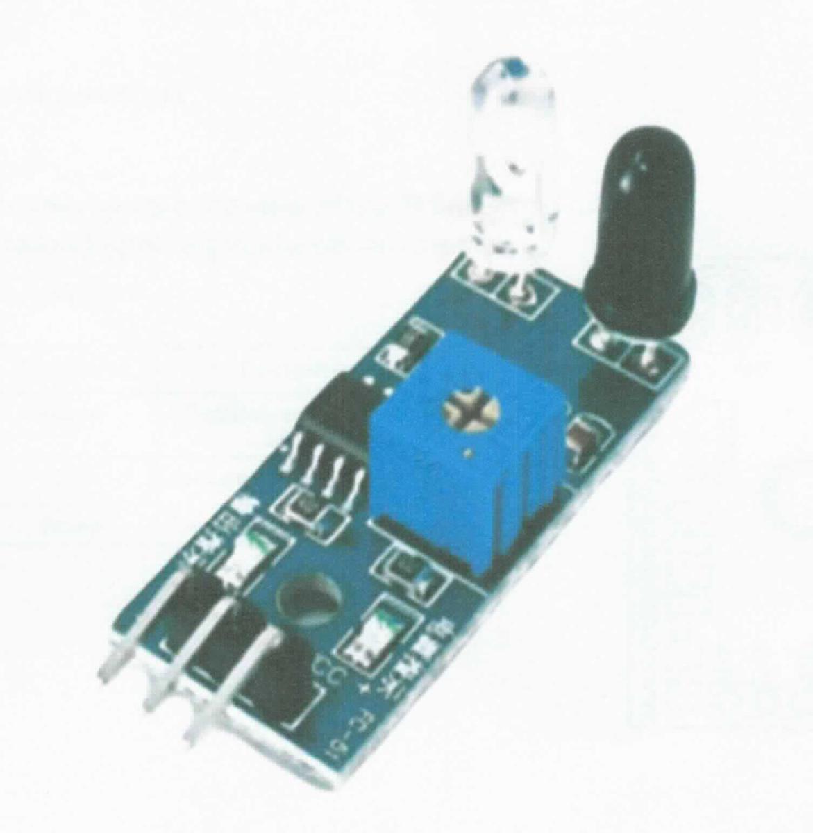 Sogenannter Abstandssensor, im Wesentlichen bestehend aus einer mit einem Infrarotsender, einem Infrarotempfänger, einer elektronischen integrierten Schaltung (Komparator), einem Potentiometer, drei Anschlusskontakten, einer Status-LED sowie weiteren Bauelementen bestückten Platine (siehe Abbildung in der Anlage). Die von Sender emittierte Strahlung wird von Messobjekten reflektiert und vom Empfänger aufgenommen. Die Empfangsdistanz kann über das Potentiometer justiert werden. Das Modul ist universell als z.B. Abstands- oder Hindernissensor oder als Encoder einsetzbar.
Die Ware wird als "optisches Gerät zum Messen oder Prüfen, in Kapitel 90 anderweit weder genannt noch inbegriffen, anderes als in Unterposition (HS) 9031 10 bis 9031 41 genannt, kein Profilprojektor" eingereiht.