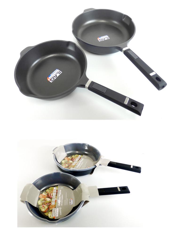 Es handelt sich um aus einer gegossenen Aluminiumlegierung gefertigte Pfannen mit
24 cm oder 28 cm Durchmesser und etwa 7 cm Höhe mit
- zwei seitlich gegenüber angeordneten Ausgießern
- Antihaftbeschichtung („Ilag“)
- Handgriff mit Edelstahlanteil und äußerer Beschichtung aus PTFE
- Nase am gegenübrigen Pfannenrand
- planem Boden mit Eignung für Induktionsherde.
Materialangaben laut Antragsteller.
Die Erzeugnisse sind mit einem Kunststoffeinsatz und einer farbig bedruckten Banderole verpackt.
Aluminium herrscht gewichtsmäßig gegenüber jedem anderen unedlen Metall vor.
Abbildung siehe Anlage.
Derartige Waren gehören als "andere Haushaltsartikel aus Aluminium; gegossen" zur
Codenummer 7615 1010 90 0 des Zolltarifs.