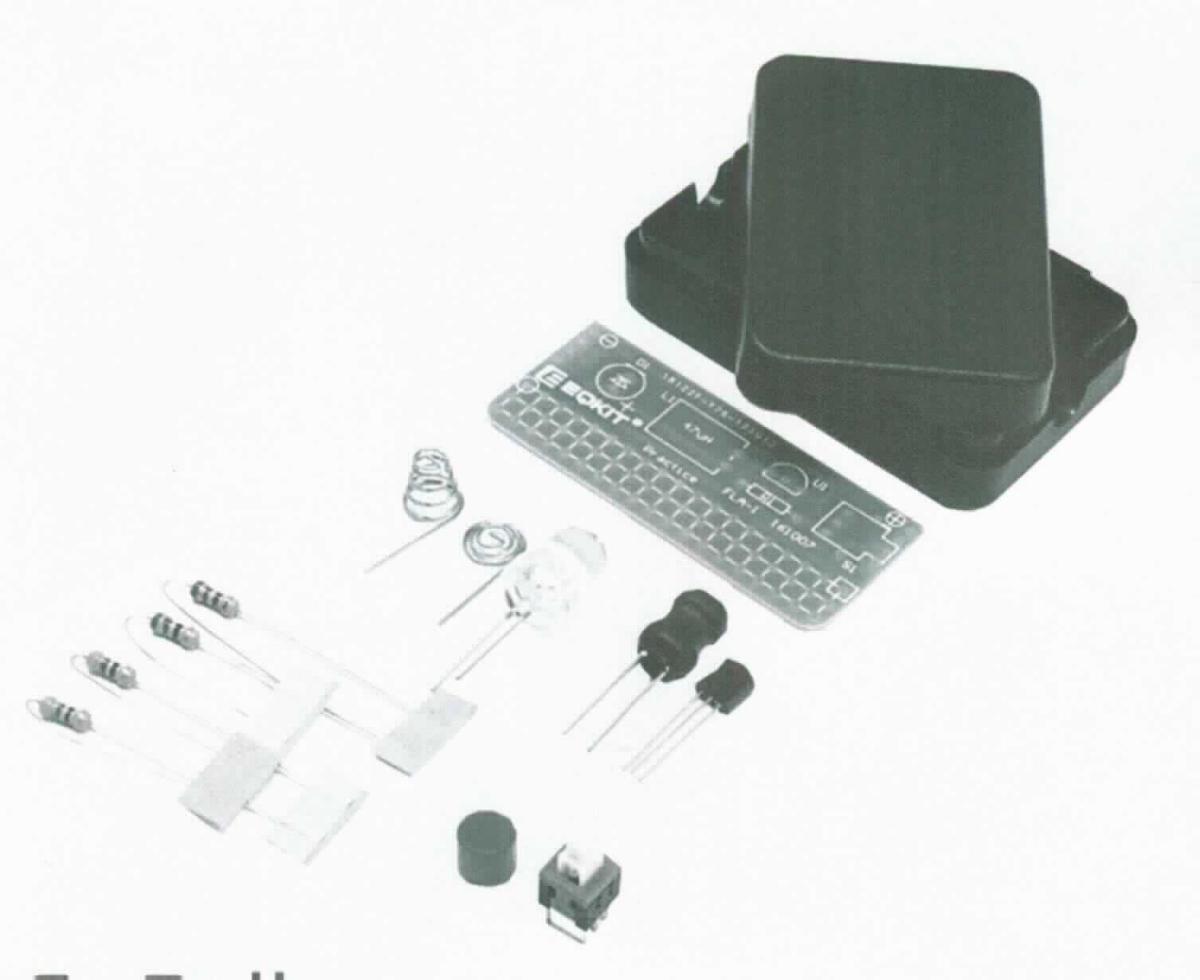 Bausatz für Taschenlampe "DIY KIT" (Abbildung s. Anlage)
- aus einer bedrahteten Leuchtdiode (weiß-leuchtend), weiteren elektrischen Komponenten
  (z. B. Druckschalter, Widerstände), einer nahezu rechteckigen, gedruckten Schaltung, 
  spezifisch geformten Anschlüssen (Feder und Halter aus Metall) für die Aufnahme einer 
  Batterie (nicht Gegenstand der Auskunft) und einem quaderförmigen Kunststoffgehäuse mit
  Montagevorrichtungen zur Aufnahme der einzelnen Komponenten, noch nicht zusammengesetzt,
- zur Verwendung als tragbare Leuchte (so gebaut, dass sie während der Verwendung in der
  Hand gehalten werden kann).

"Tragbare elektrische Leuchte zum Betrieb mit eigener Stromquelle, kein Beleuchtungsgerät der Position 8512"