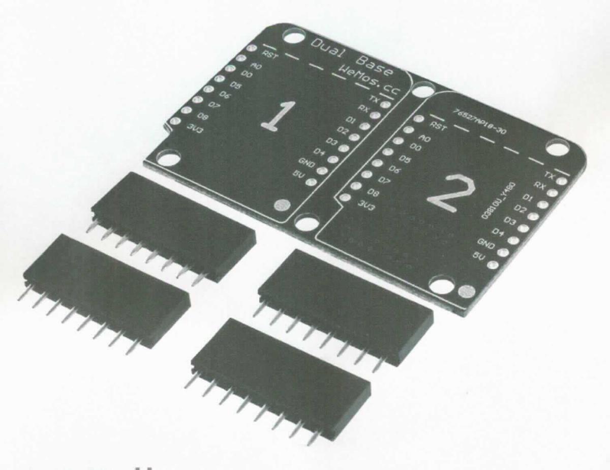 Leiterplatte mit Buchsenleisten (Dual Base Shield, Abbildung siehe Anlage),
- aus einem isolierenden Kunststoff-Träger, beidseitig mit im Druckverfahren 
  aufgebrachten Leiterbahnen und Kontakten versehen, sowie vier passenden, 
  noch nicht befestigten Buchsenleisten,
- zur Verbindung eines Microcontrollerboards mit Erweiterungskarten (shields). 

"Gedruckte Schaltung, nur mit Leiterbahnen oder Kontakten, keine 
 Mehrlagenschaltung, noch nicht zusammengesetzt -Dual base shield"