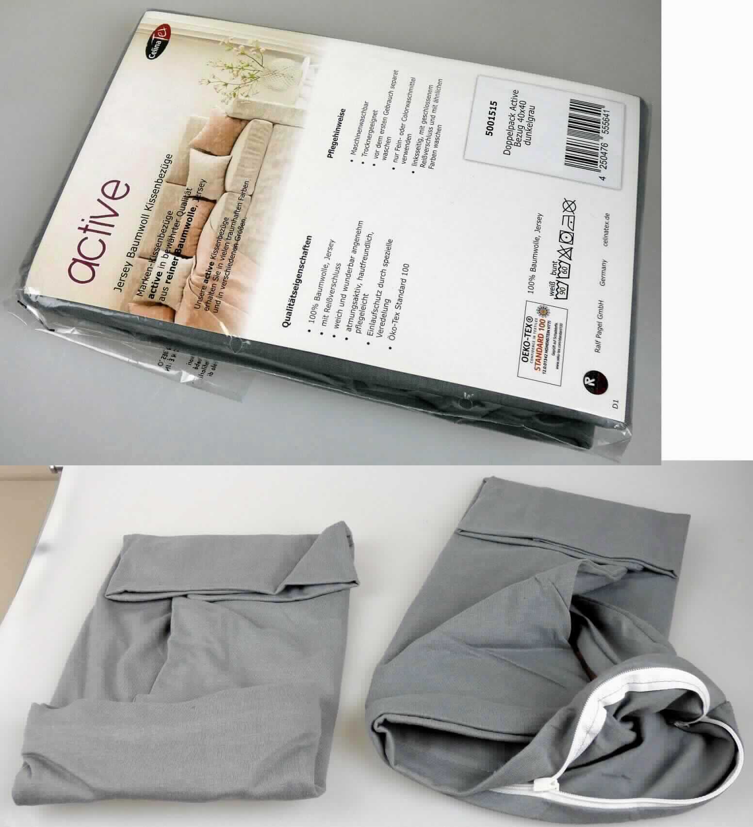 Bettwäsche, sog. Jersey Kissenbezüge "active", Foto siehe Anlage,
- laut Antrag als zweiteilige Sets in einem Polybeutel verpackt; in verschiedenen Formen und Abmessungen,
- wird durch Warenmuster in den Abmessungen laut Antrag von 40 cm x 40 cm veranschaulicht,
- aus einfarbigen Gewirken aus laut Antrag 100 % Baumwolle,
- durch Zusammennähen konfektioniert,
- an einer Seite mit Öffnung mit Reißverschluss zum Einstecken einer Kissenfüllung, mit einem Schieber
  ohne Verriegelungsstift versehen,
- wird üblicherweise gewaschen und kennzeichnet sich nach Verwendungszweck und Materialbeschaffenheit
  als Bettwäsche.

"Bettwäsche, aus Spinnstoffen, aus Gewirken"