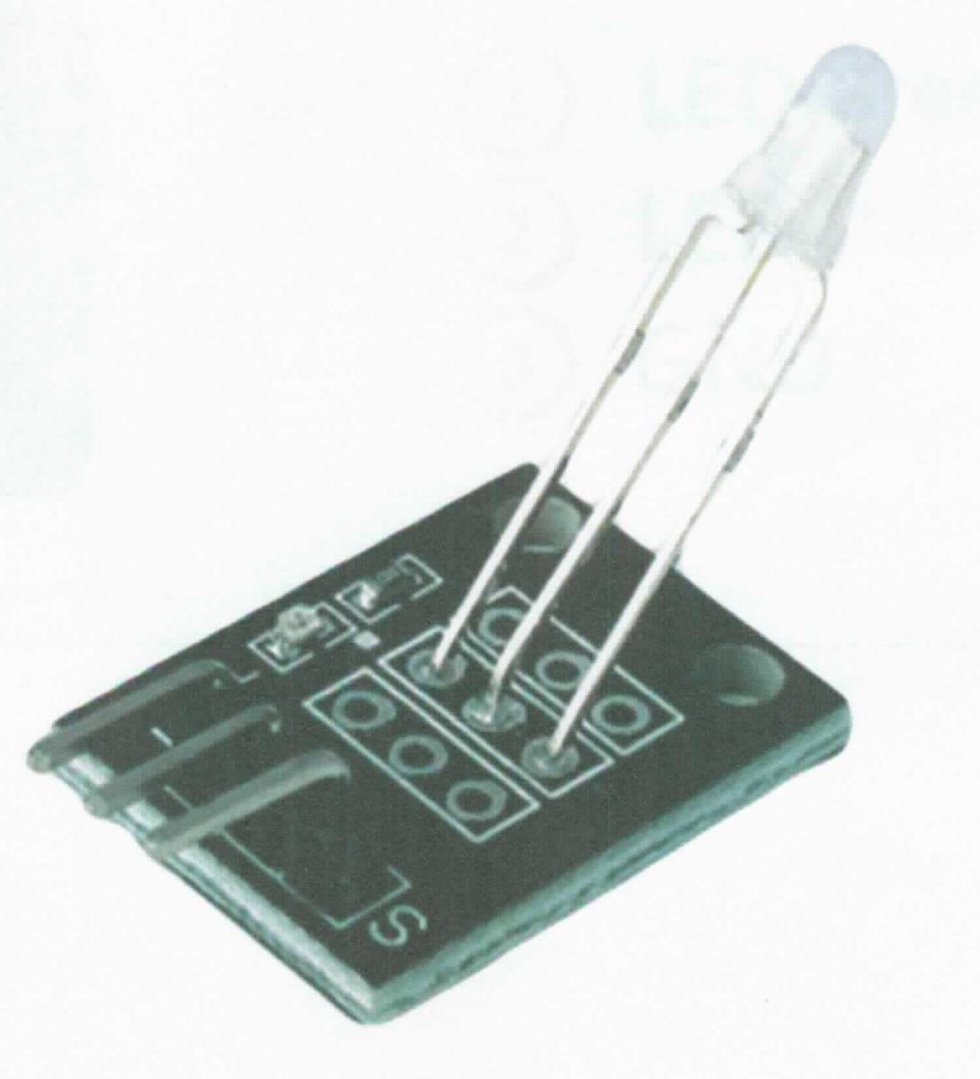 KY-029 Bi-Color LED Modul 3mm (Abbildung s. Anlage)
- Leuchtdioden-Statusanzeige aus einer bedrahteten, gelb- und grün-leuchtenden 3 mm LED
  mit drei Anschlussstiften, aufgelötet auf eine rechteckige gedruckte Schaltung mit aufgelötetem
  Widerstand, einer rot-leuchten SMD-LED und 3-Pin Anschluss,
- zur Anzeige von verschiedenen Betriebszuständen.

"Elektrisches Sichtsignalgerät, kein Gerät der Positionen 8512 oder 8530, kein Alarmgerät, keine Anzeigetafel, kein Läutwerk, Summer, Türklingel oder Ähnliches"