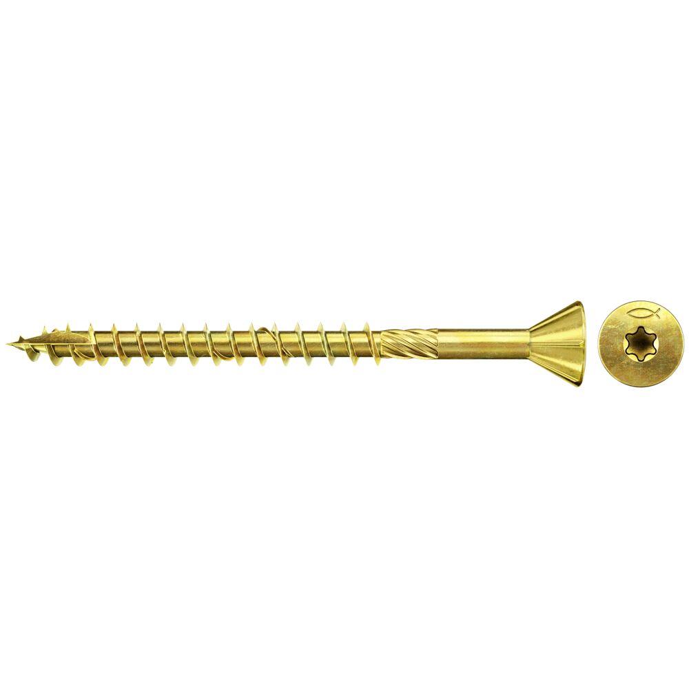 Es handelt sich um verzinkte Schrauben aus Stahl (kein nicht rostender Stahl) mit Senkkopf mit Innensechsrund ("Torx", geschützte Marke) und mit einem nicht bis zum Kopf reichenden Gewinde mit spitzem Gewindende mit Schneidkerbe bzw. -nut. Die Erzeugnisse verfügen in Teilbereichen über ein sog. Doppelgewinde und weisen zwischen Gewinde und Schaft einen sog. Drallschaft auf. Die Kopfunterseite ist mit Fräsrippen versehen.
Die Erzeugnisse sind dazu konzipiert, insbesondere in MDF-Platten eingeschraubt zu werden. Jeweils 200 Schrauben sind in einer Faltschachtel verpackt.
Gesamtlänge: etwa 50 mm; Gewindedurchmesser: etwa 4 mm.
- Antragstellerangaben -

Abbildung siehe Anlage. 

Derartige Erzeugnisse gehören als "andere Holzschrauben aus Stahl (kein nicht rostender Stahl)" zum TARIC-Code 7318 1290 90.