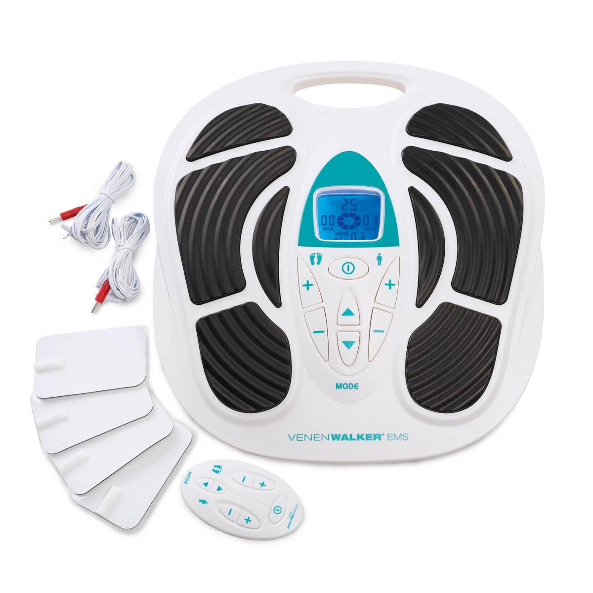 Elektronischer Muskelstimulator (Abbildung siehe Anlage),
- bestehend aus einem Gerät zum Erzeugen von Stromimpulsen (Reizstromgerät) in einem 
  Gehäuse mit zwei Fußmassagezonen, Bedien- und Anschlusselementen, über Kabel 
  verbundenem Netzadapter, Timer sowie zwei über Elektrodenkabel verbundenen 
  Elektroden-pads, noch nicht zusammengesetzt,
- zur Muskelstimulation und elektrischen Muskelmassage durch Elektroimpulse (sog. EMS), 
  zur Verwendung im privaten Bereich,
- in einer gemeinsamen Verkaufsverpackung mit Beipack (zwei weitere Elektroden-Pads, 
  weiteres Elektrodenkabel, Fernbedienung, eine Knopfbatterie und Bedienungsanleitung).
Das Muskelstimulationsgerät bestimmt den Charakter der Zusammenstellung. 

"Elektrisches Gerät mit eigener Funktion, in Kapitel 85 anderweit weder genannt noch 
  inbegriffen, nicht von den TARIC-Codes 8543 1000 00 bis 8543 7090 85 erfasst (funktionelle 
  Einheit aus Netzadapter, Elektroden-Pads und Muskelstimulationsgerät, noch nicht 
  zusammengesetzt,  in Warenzusammenstellung in Aufmachung für den Einzelverkauf mit 
  nicht charakterbestimmendem Beipack)"