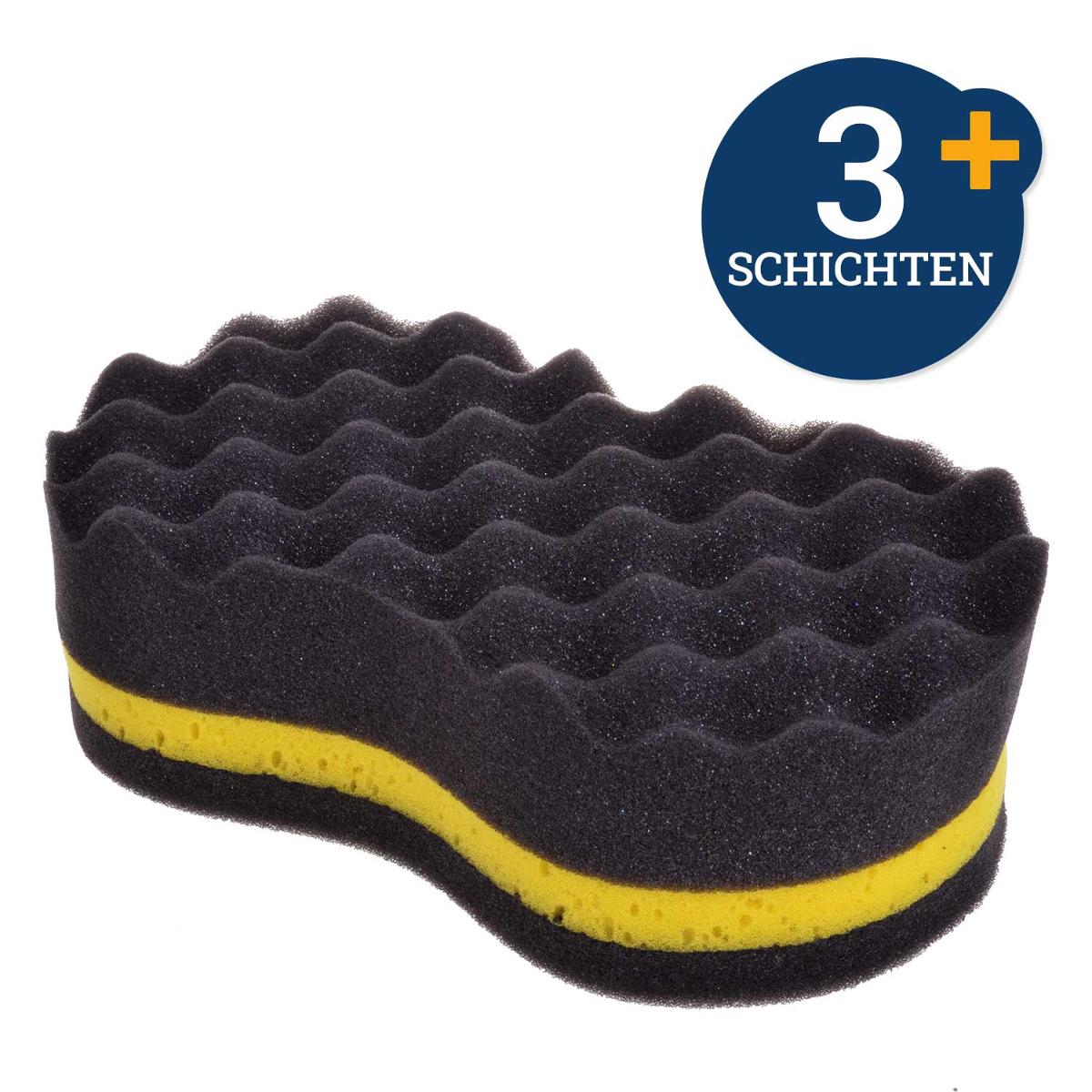 Nach den Antragsangaben sowie dem vorgelegten Warenmuster und den Produktabbildungen handelt es sich um einen Multischwamm aus einem Kunststoff im Sinne der Anmerkung 1 zu Kap. 39. 

Der achtförmige Multischwamm, (L 220 x B 110 x H 70mm) ist seitlich mit Griffkerben versehen und besteht aus drei Lagen geschäumtem Polyurethan, davon mittig eine Lage fester, großporiger Schaumstoff und an den Außenflächen je eine Lage weicher Schaumstoff mit unterschiedlichen Härtegraden und verschiedener Oberflächenhaptik für die jeweiligen Reinigungsvorgänge. 

Aufgrund seiner Form ist der Schwamm weiterbearbeitet als in Anmerkung 10 zu Kapitel 39 zugelassen.

Zolltarifrechtlich handelt es sich um einen "Hauswirtschaftsartikel aus Kunststoffen, nicht vom TARIC-Code 3924 9000 10 erfasst".