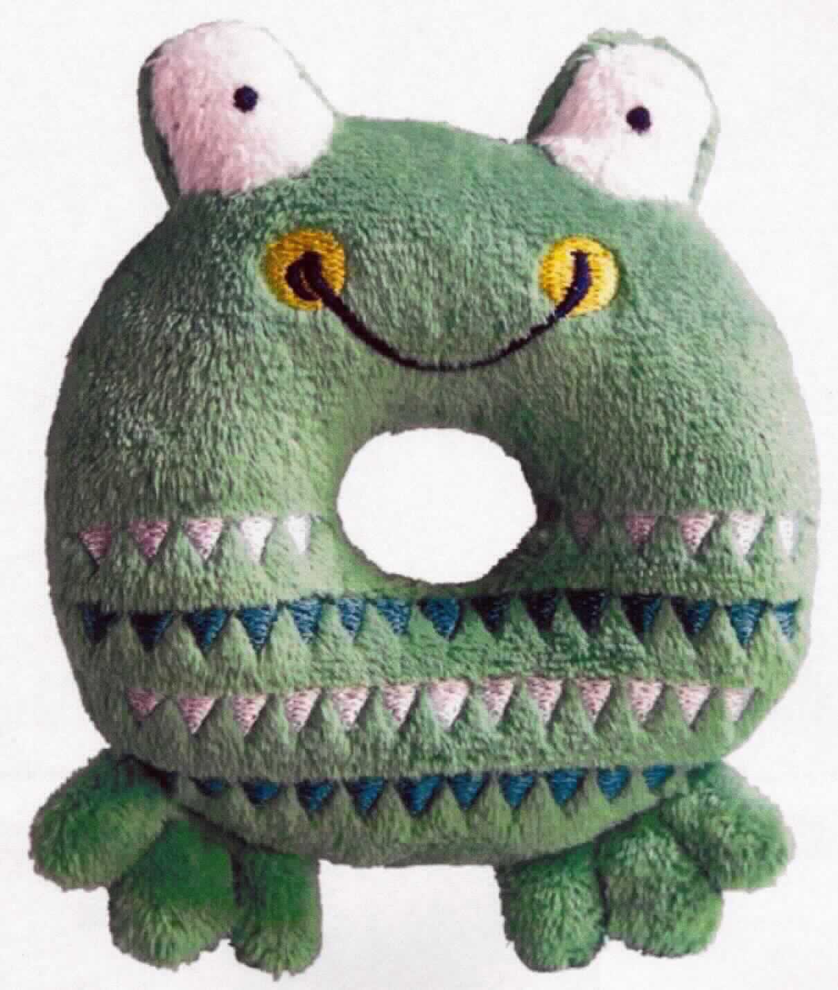 Bei der in Rede stehenden und als sog. Greifling Tier "Frosch", Art.-Nr. 080750 bezeichneten Ware handelt es 
sich um ein Spielzeug, die Nachbildung eines Frosches aus grünem Spinnstoff darstellend. Der Frosch ist innen 
mit weichem Füllmaterial, einem Rasselelement sowie Knisterfolie ausgestattet. Er weist eine Größe (L x B) von 
ca. 10 x 8 cm auf. Der Körper ist in rundlicher Form mit ausgearbeiteten Augen und Füßen gestaltet und mittig 
mit einem Greifloch versehen. Die Augen und der Körper sind zusätzlich bestickt. Auch das Maul des Frosches ist aufgestickt. Die Ware dient der spielerischen Unterhaltung von Babys und Kleinkindern.

Derartige Erzeugnisse sind zolltarifrechtlich als "Spielzeug, ein Tier darstellend, Füllmaterial enthaltend"
einzureihen.
