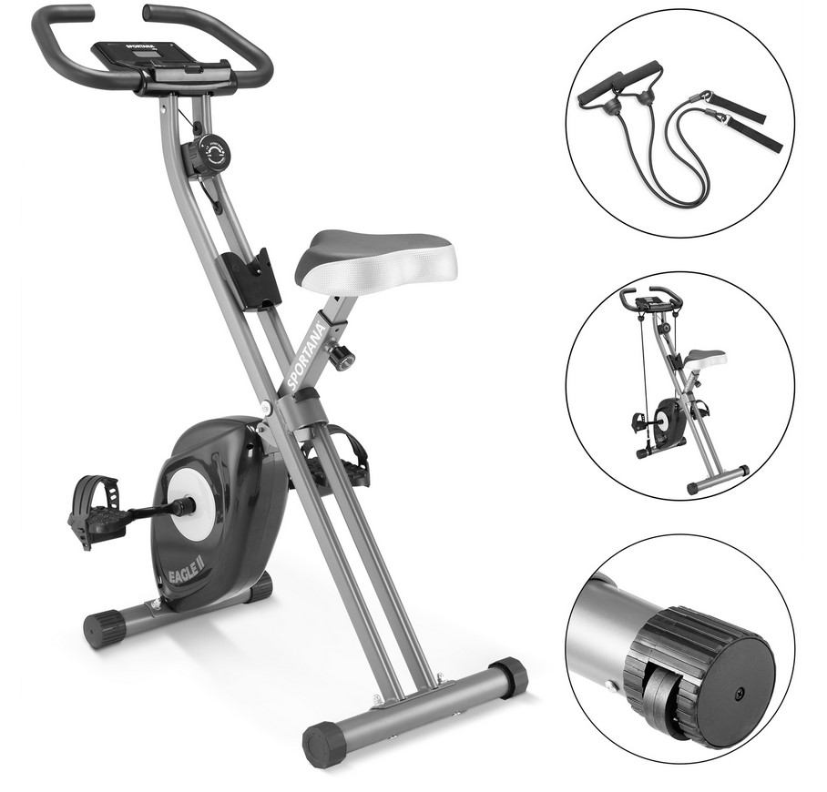 Bei der durch Antragsangaben und Fotografien veranschaulichten Ware handelt es sich um ein noch nicht zusammengesetztes, klappbares, auf dem Boden stehendes sog. Fahrrad-Ergometer (Abmessungen max. ca. 71 cm x 44 cm x 110 cm). Dieses ist im Wesentlichen mit einem Untergestell mit Standfüßen aus unedlem Metall, einem höhenverstellbaren Sitz mit Sattel, zwei Pedalen zur Kraftausübung, Schwungrad mit magnetischem Spannsystem sowie einem "Lenker" mit LC-Display, Bedienelementen und einer sog. Smartphone- bzw. Tablethalterung ausgestattet. Über einen Drehknopf am Untergestell wird der Trittwiderstand und damit die verschiedenen Belastungsstufen des Fahrrad-Ergometers eingestellt. Das LC-Display zeigt Geschwindigkeit, Distanz, Kalorien und Fahrzeit an. 

Die Ware findet z.B. im Wohn- oder Fitnessbereich zur allgemeinen körperlichen Ertüchtigung Verwendung. Der Nutzer tritt, auf dem Sattel sitzend, die Pedale, so dass mit dem Gerät die Bewegungen des Fahrradfahrens simuliert und der Körper trainiert wird.

Das noch nicht zusammengesetzte Fahrrad-Ergometer (charakterverleihend) ist gemeinsam mit zwei elastischen sog. Widerstandsbändern für das Oberkörpertraining, die am Untergestell des Ergometers befestigten werden können, Montagewerkzeug und einer Gebrauchsanweisung in einem Verkaufskarton verpackt (Warenzusammenstellung).

Derartige Erzeugnisse werden zolltarifrechtlich als "Gerät für die allgemeine körperliche Ertüchtigung, in Kapitel 95 anderweit weder genannt noch inbegriffen, nicht von den Unterpositionen (HS) 9506 11 bis 9506 70 erfasst, Übungsgerät mit System zum Einstellen unterschiedlicher Belastungen" eingereiht.