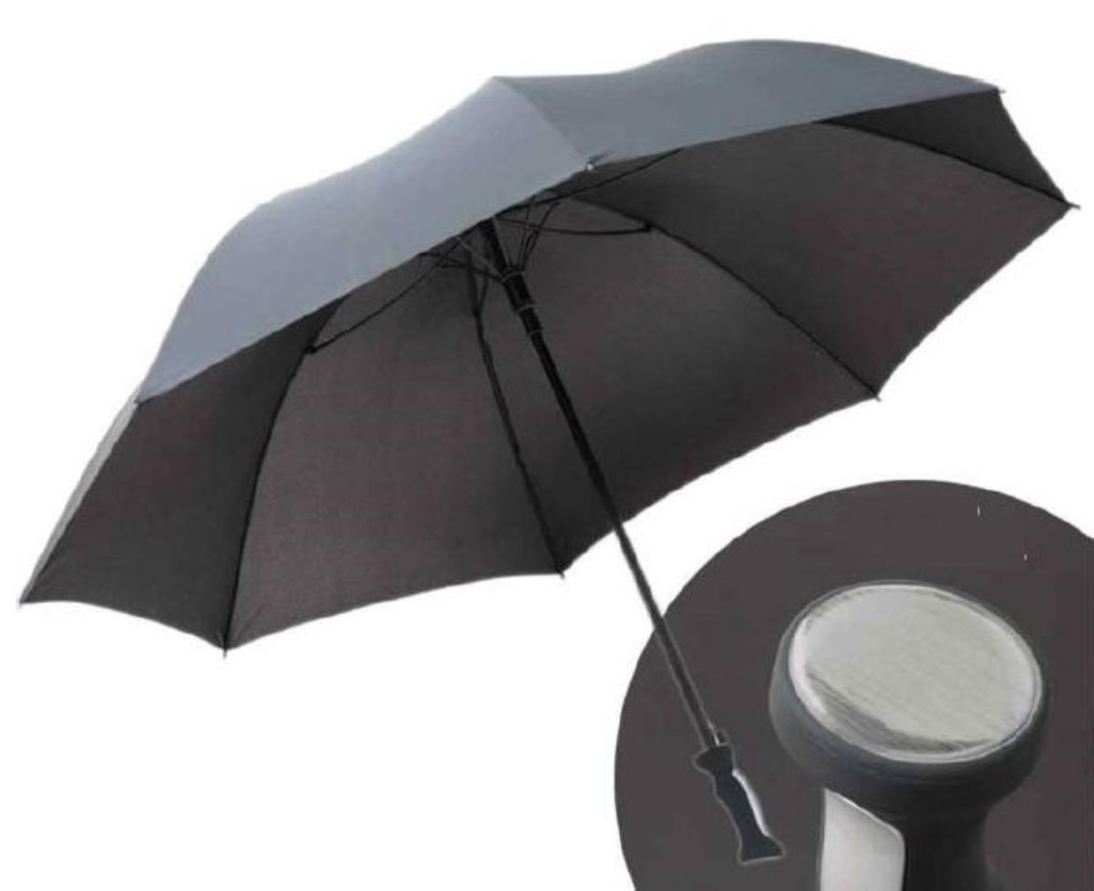 Regenschirm, sog. Golf-Schirm, Foto siehe Anlage,
- mit einem Bezug aus Spinnstoffgeweben,
- mit einem Gestell aus unedlem Metall; mit einem Stoßschutz an den Streben aus Kunststoffen,
- mit einem ergonomisch geformten Griff aus Kunststoff und unedlem Metall,
- mit Öffnungsautomatik,
- mit einer Länge von ca. 97 cm und einem Durchmesser (aufgespannt) von ca. 130 cm,
- zum wirksamen Schutz gegen Regen.

"Regenschirm, ohne Teleskopauszug, mit Bezug aus Geweben aus Spinnstoffen"