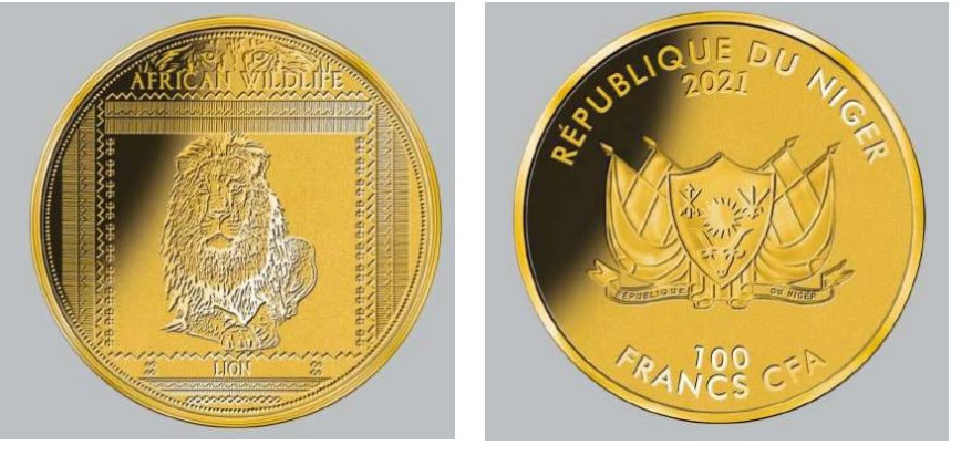 Es handelt sich um eine Goldmünze mit einem Feingoldgehalt von 999/1000, einem Durchmesser von 40 mm, einem Gewicht von 1/200 oz, des Staates Niger mit amtlichem Nennwert von 100 Francs CFA aus dem Ausgabejahr 2021, "Löwe/Lion" aus der Serie "African Wildlife".
- Antragstellerangaben-
Abbildung siehe Anlage.

Die Münze ist in der Liste der Goldmünzen, die die Kriterien von Artikel 344 Absatz 1 Nummer 2 der Richtlinie 2006/112/EG des Rates (Sonderregelung für Anlagegold) erfüllen, aufgeführt.

Derartige Erzeugnisse gehören als " Münzen, die einen Feingoldgehalt von mindestens 900/1000 aufweisen, als Anlagegold, weil in der Liste der Goldmünzen für Anlagegold enthaltend" zur Codenummer 7118 9000 002.