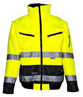 Blouson, sog. PREVENT® Warnschutz-Pilotenjacke, Art. 174ZG, Größe XL, Foto siehe Anlage,
- gemeinsam mit einem an einer Schlaufe befestigten Kunststofftütchen mit einem Ersatzstopper und
  einer Ersatzendhülse aus Kunststoff sowie einem kurzen Garnabschnitt aus Spinnstoffen in einem
  Polybeutel verpackt; Ersatzstopper und -endhülse für die Kapuzenkordel sowie der Garnabschnitt
  sind geringwertig und im Hinblick auf die Verwendung als unbedeutend zu betrachten, sie ändern
  das Wesen der Hauptware nicht und sind deshalb wie diese einzureihen,
- aus verschiedenen ca. 0,2 mm dicken, einfarbigen, einseitig (Innenseite) mit Kunststoff (laut Antrag
  Polyurethan; kein Zellkunststoff) überzogenen Geweben der Position 5903 aus laut Antrag 100 %
  Polyester (synthetische Chemiefasern),
- durchgehend gefüttert; zusätzlich mit einem heraustrennbaren Futter aus Plüschgewirken, das auf-
  grund der Ausstattung (u. a. auch im Nacken verlaufender Reißverschluss) nicht separat als Klei-
  dungsstück getragen werden kann,
- über den Schritt reichend (Rückenlänge: ca. 73 cm),
- mit einem Stehkragen mit einer in den Kragen einrollbaren Kapuze mit Tunnelzug; innen zusätzlich 
  mit einem mittels Reiß- und Klettverschluss abtrennbaren Stehkragen mit einer Außenseite aus
  einfarbigen Plüschgewirken ausgestattet,
- vorn mit einer durchgehenden Öffnung mit Reißverschluss,
- ohne Hinweise auf den Trägerkreis (unisex),
- mit langen, mittels Reißverschluss abtrennbaren Ärmeln, die über den unteren Rand des Kleidungs-
  stücks hinausreichen; an den Ärmelenden mit Riegeln mit Druckknopfverschluss zu verengen,
- mit verschiedenen ein- und aufgesetzten Taschen,
- mit mehreren aufgenähten, ca. 5 cm breiten, reflektierenden Streifen versehen,
- am unteren Rand mit einem angesetzten, gerippt gewirkten, verengenden Bund,
- erfüllt die Merkmale zur Einreihung als Blouson, somit keine Jacke und keine Ware der Unterposition
  (HS) 6210 50.

"Kleidung (Blouson) aus Erzeugnissen der Position 5903 aus Geweben, von der in der Position 6202
 beschriebenen Art"