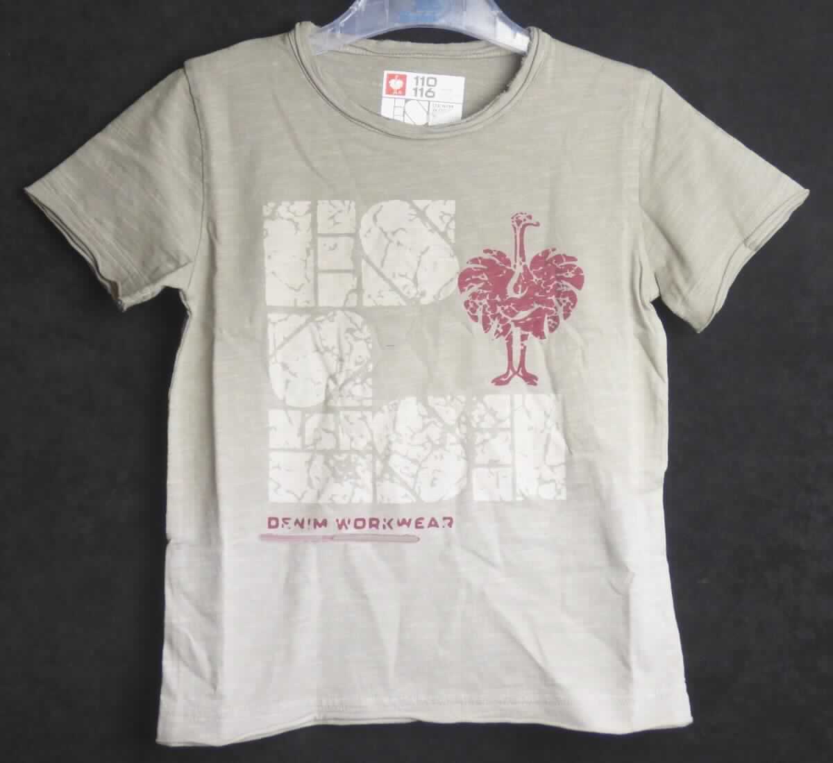T-Shirt, sog. e.s. T-Shirt 1980, Kinder, A3-Art. 2108011, Größe 110/116, Foto siehe Anlage,
- in einem Polybeutel verpackt,
- aus ca. 0,5 mm dicken (leichten), buntgewirkten Gewirken (melierte Garne) aus laut Antrag 100 % Baumwolle,
- über die Taille reichend (Rückenlänge: ca. 44 cm),
- mit einem runden, leicht halsfernen Ausschnitt, 
- ohne Öffnung und ohne Verschluss,
- mit kurzen, eng anliegenden Ärmeln,
- auf der Vorderseite mit einem großflächigen Aufdruck verziert,
- am unteren Rand gesäumt.

"T-Shirt, aus Gewirken, aus Baumwolle"
