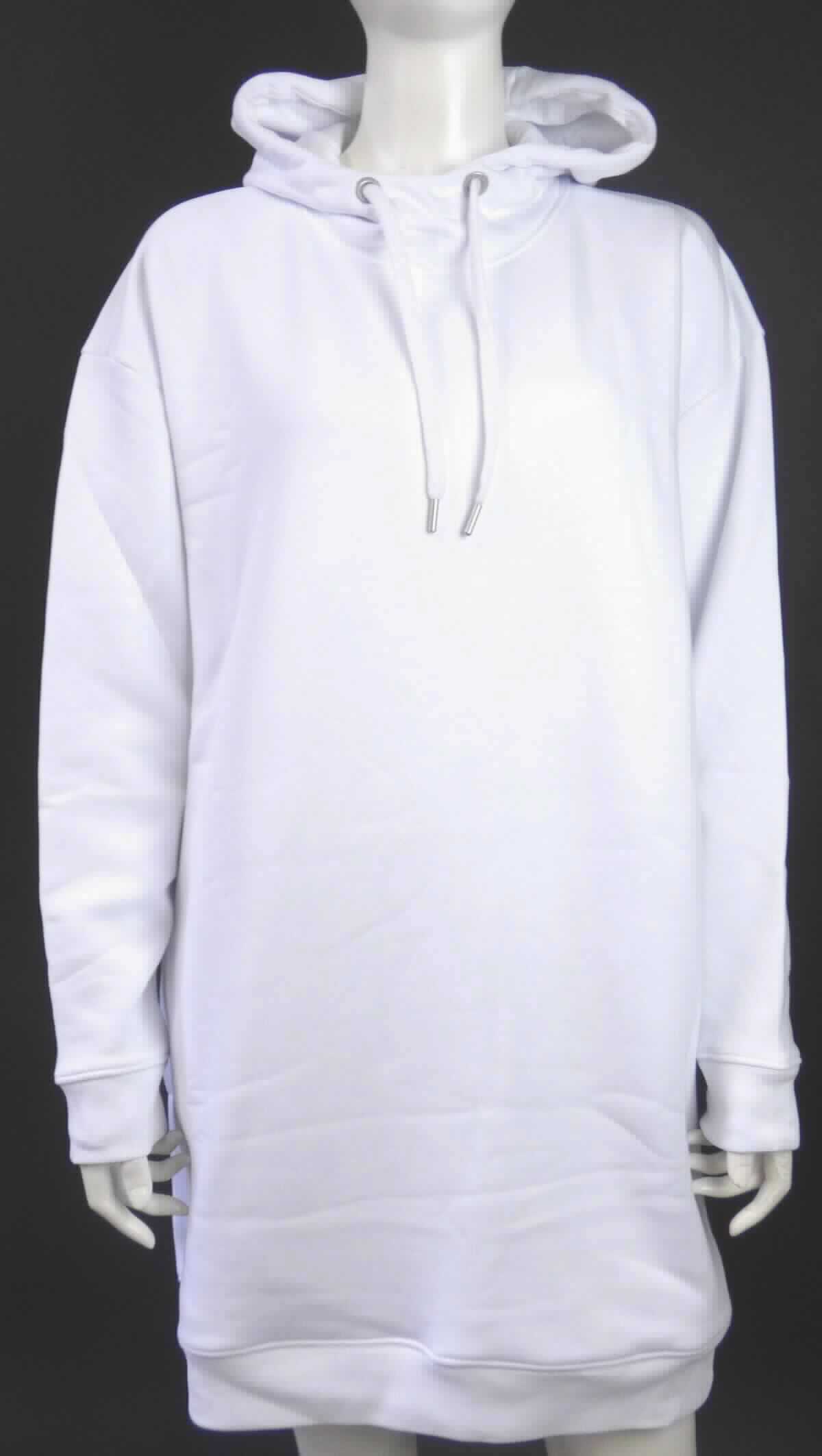 Kleid, sog. e.s. Oversize Hoody-Sweatshirt poly cotton, Damen, A3-Art. 8880234, Größe S, Foto siehe Anlage,
- in einem Polybeutel verpackt,
- aus ca. 1,4 mm dicken, einfarbigen Gewirken aus laut Antrag 60 % Baumwolle und 40 % Polyester (synthetische
  Chemiefasern),
- über den halben Oberschenkel reichend (Rückenlänge: ca. 88 cm),
- mit einer angesetzten Kapuze mit Tunnelzug, 
- ohne Öffnung und ohne Verschluss,
- mit langen Ärmeln,
- seitlich mit zwei eingesetzten, offenen Tasche unterhalb der Taille,
- am unteren Rand mit einem angesetzten, doppelt gearbeiteten, leicht verengenden Bund,
- kann aufgrund der Länge ohne ein weiteres, den Unterkörper bedeckendes Kleidungsstück getragen werden, 
  somit kein Pullover.

"Kleid, aus Gewirken, für Frauen, aus Baumwolle"